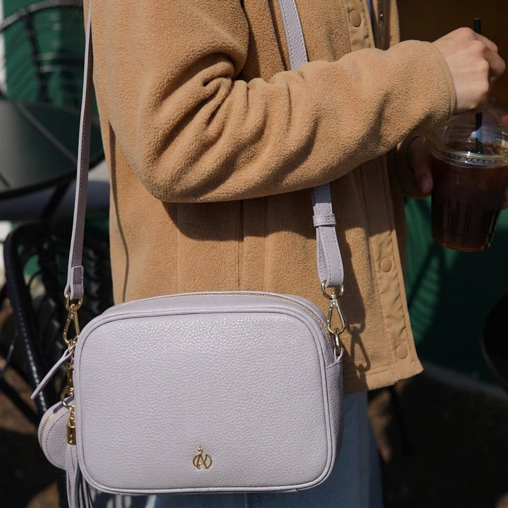 'KENT' Lilac Pebble Grain Real Leather Crossbody Bag