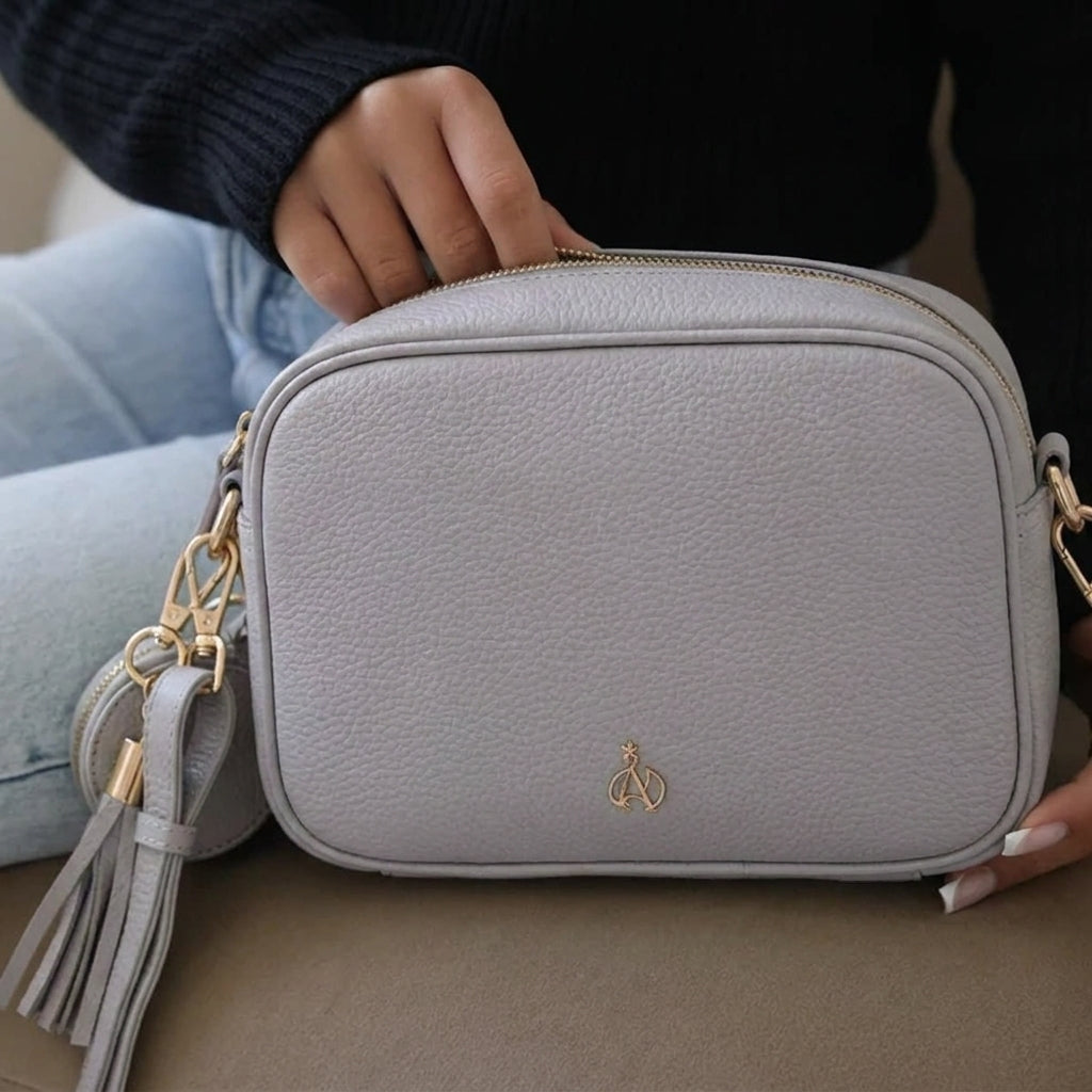 'KENT' Lilac Pebble Grain Real Leather Crossbody Bag