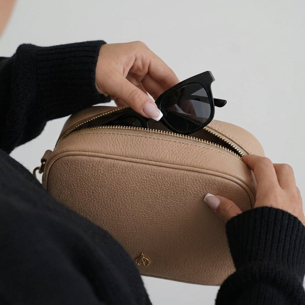 'KENT' Peach Pebble Grain Real Leather Crossbody Bag