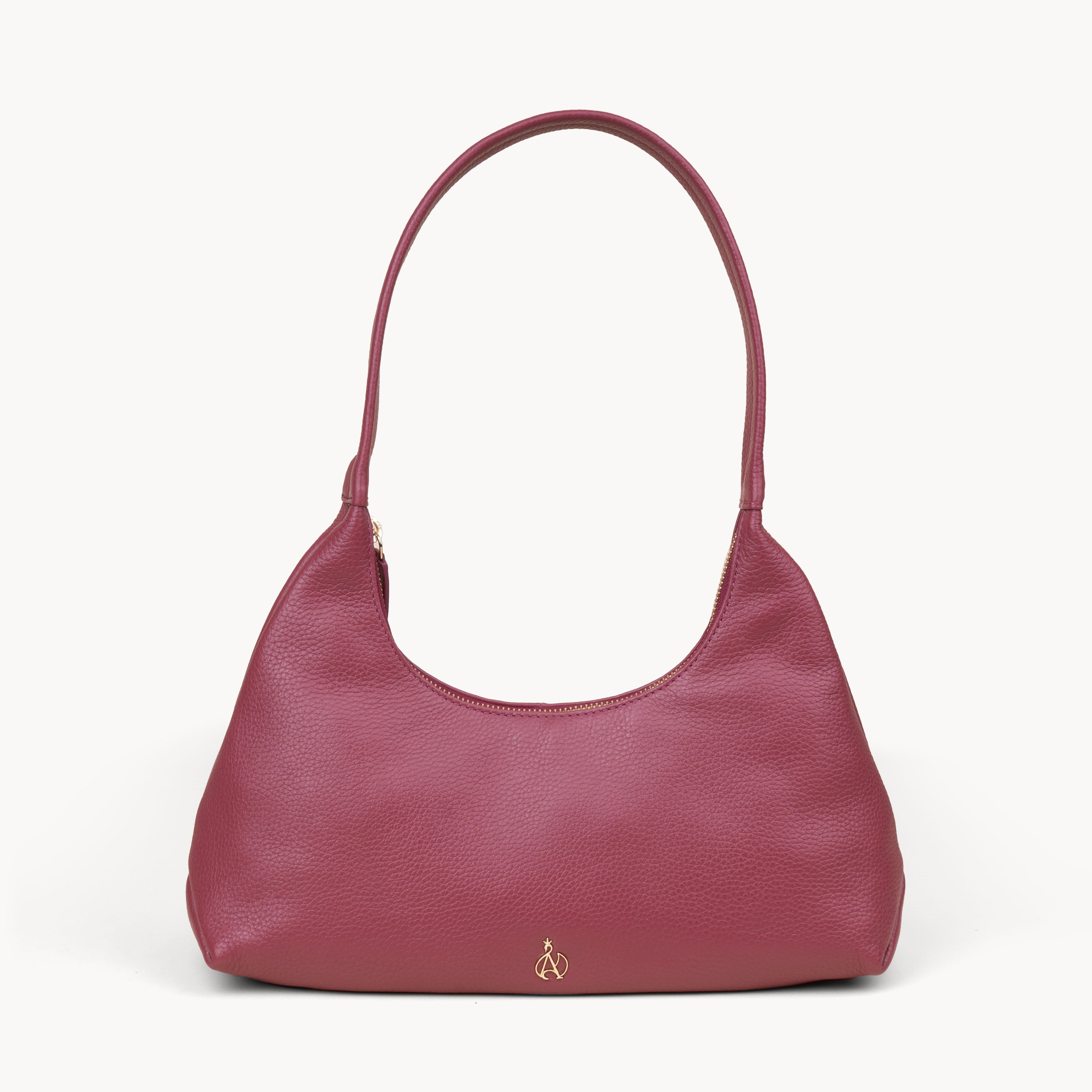 'LARA' Carmine Pink Pebble Grain Real Leather Shoulder Bag