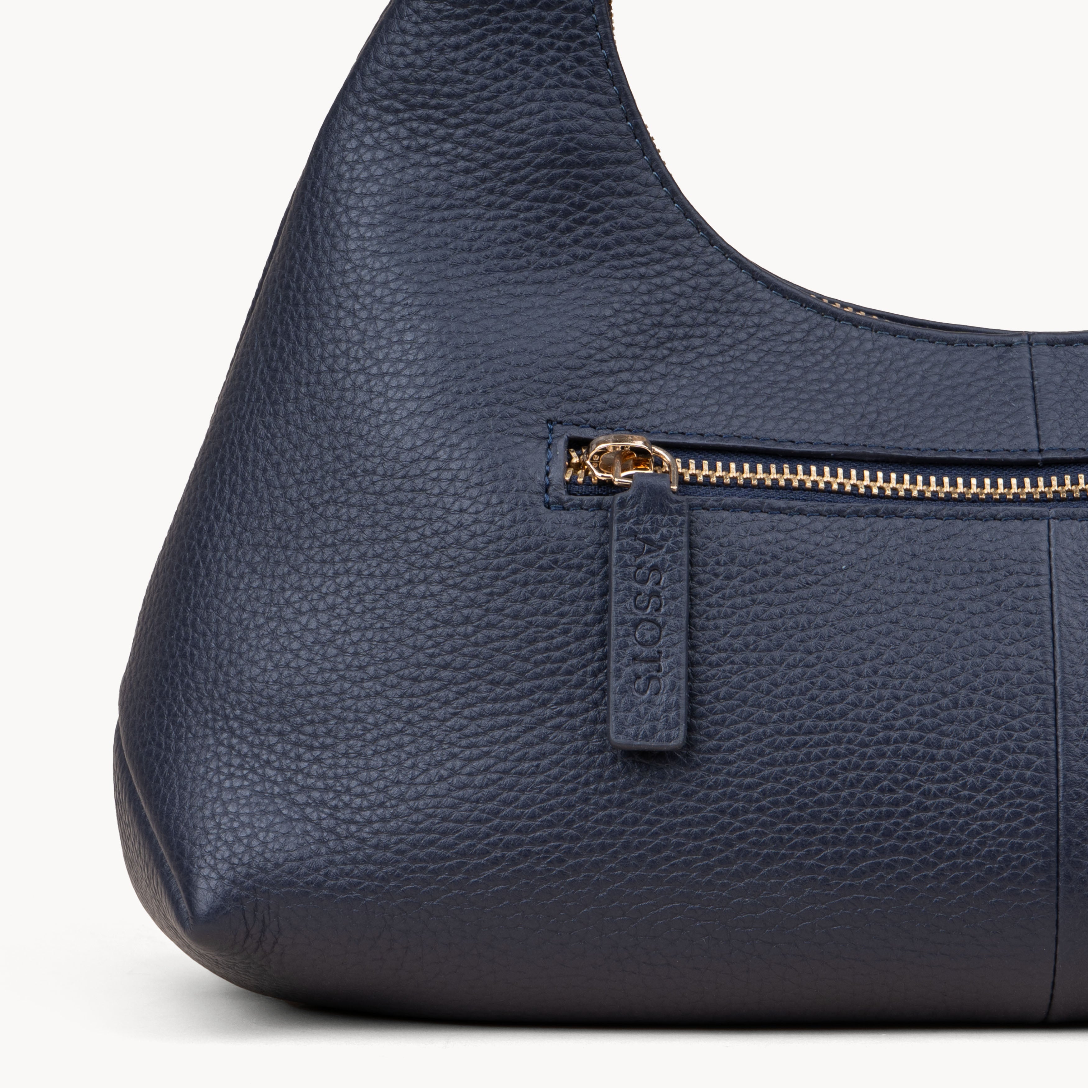 'LARA' Navy Pebble Grain Real Leather Shoulder Bag
