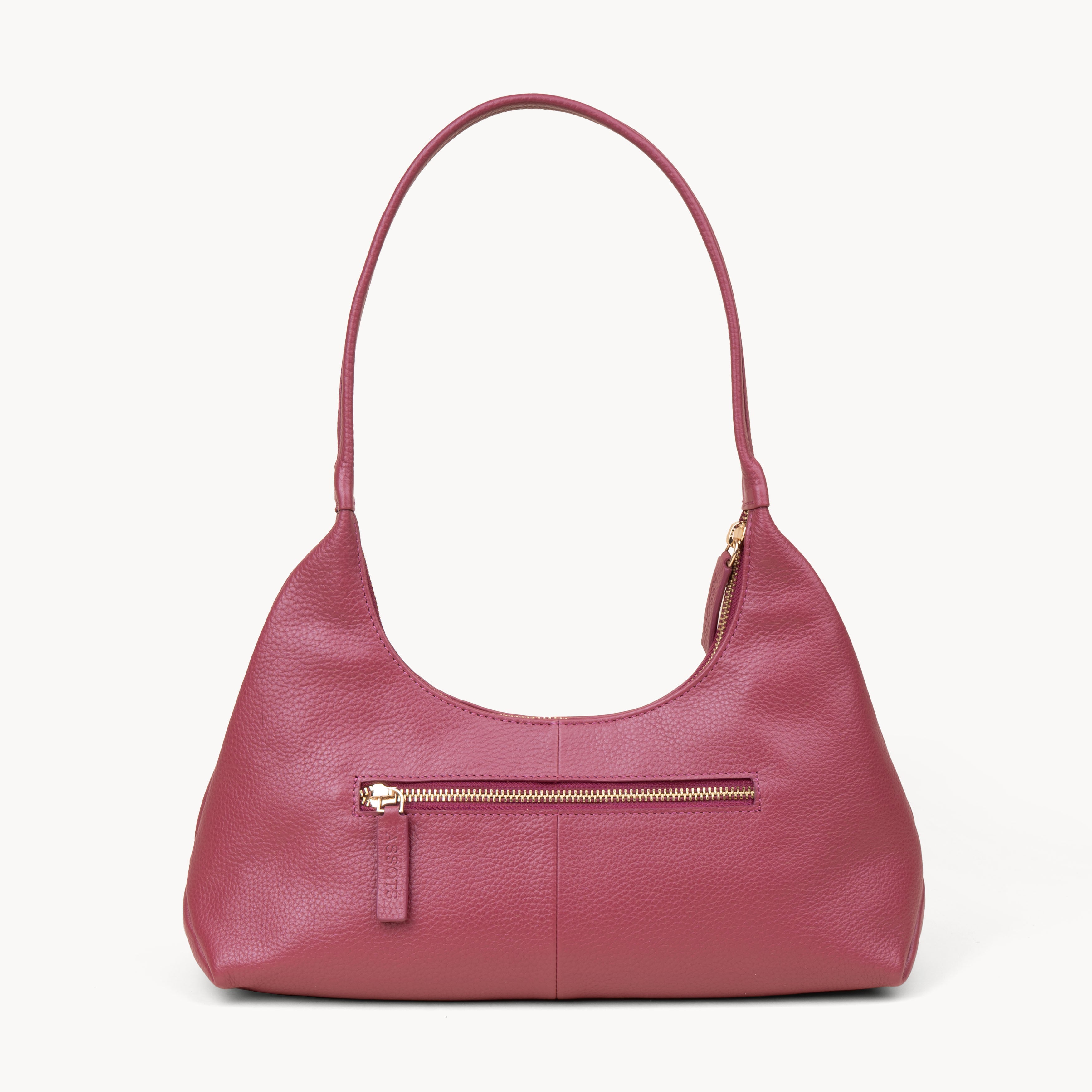 'LARA' Carmine Pink Pebble Grain Real Leather Shoulder Bag