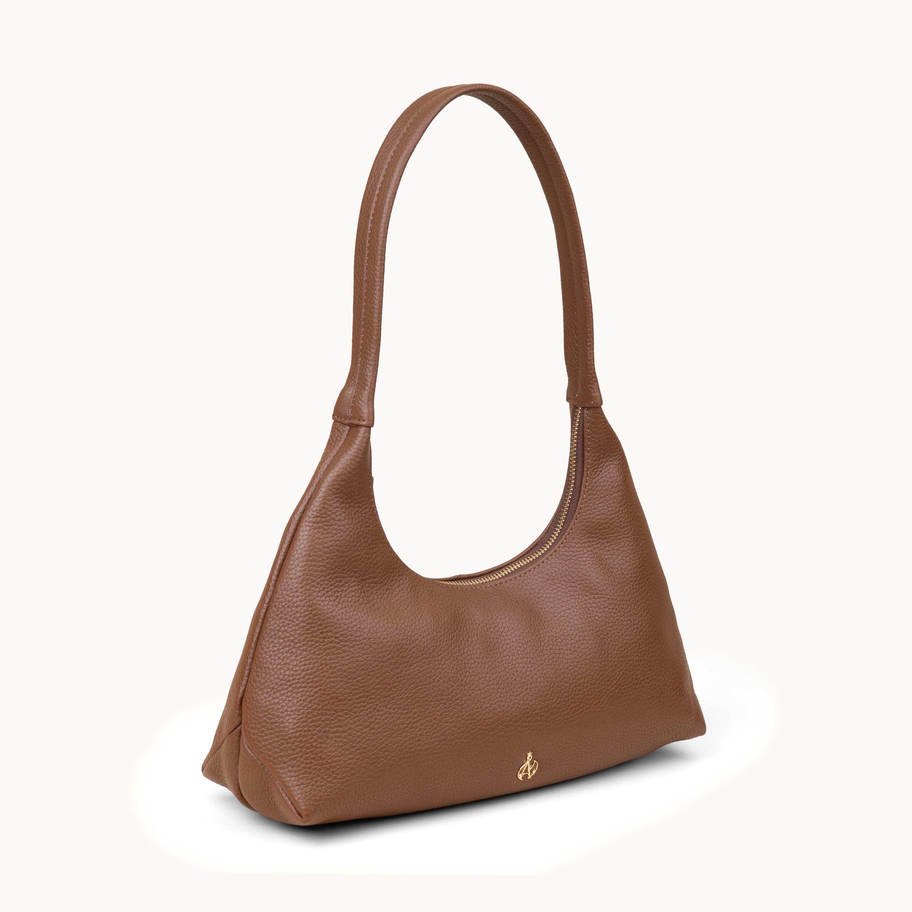 'LARA' Tan Pebble Grain Real Leather Shoulder Bag