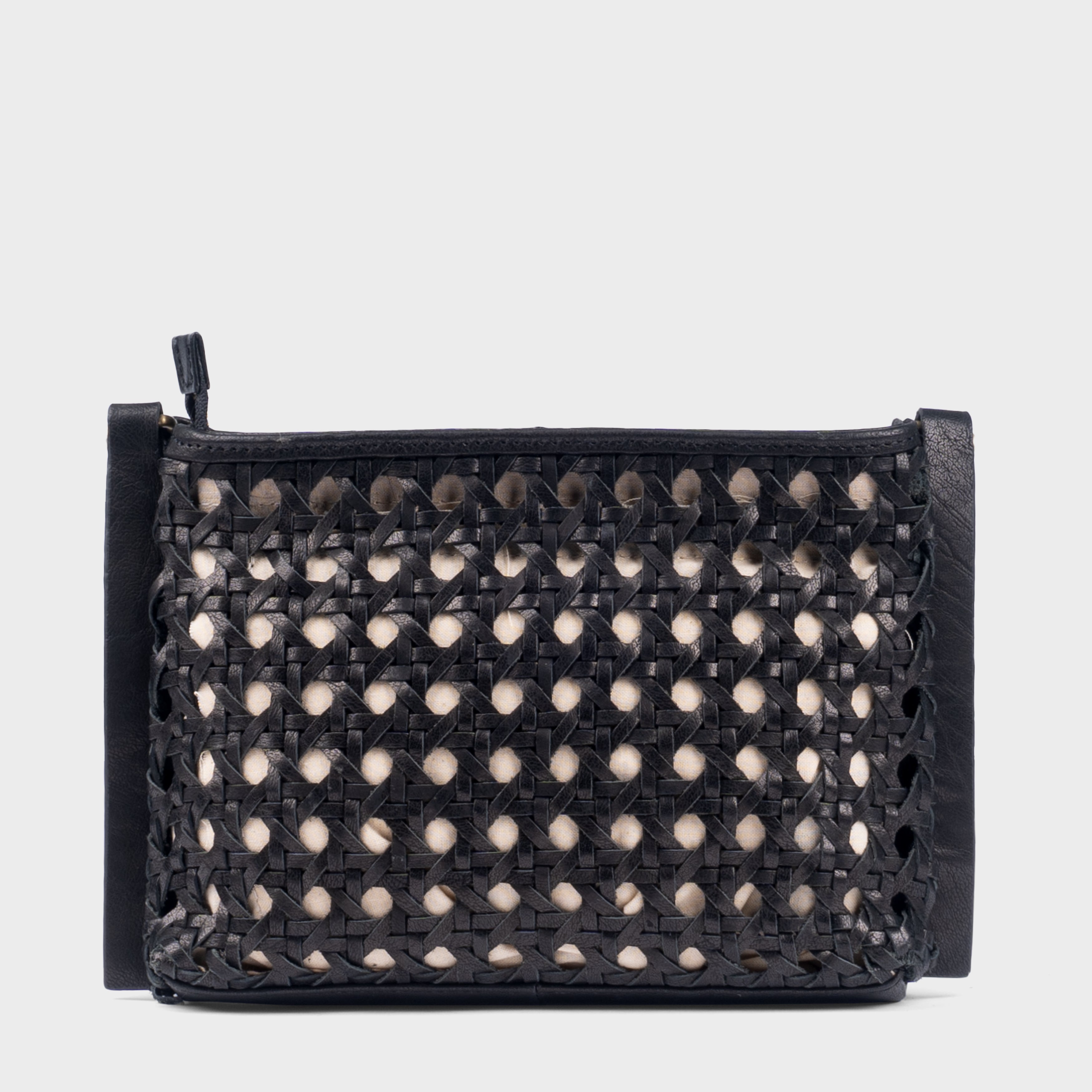 'LEATHER LOOM' Black Real Leather Woven Crossbody Bag