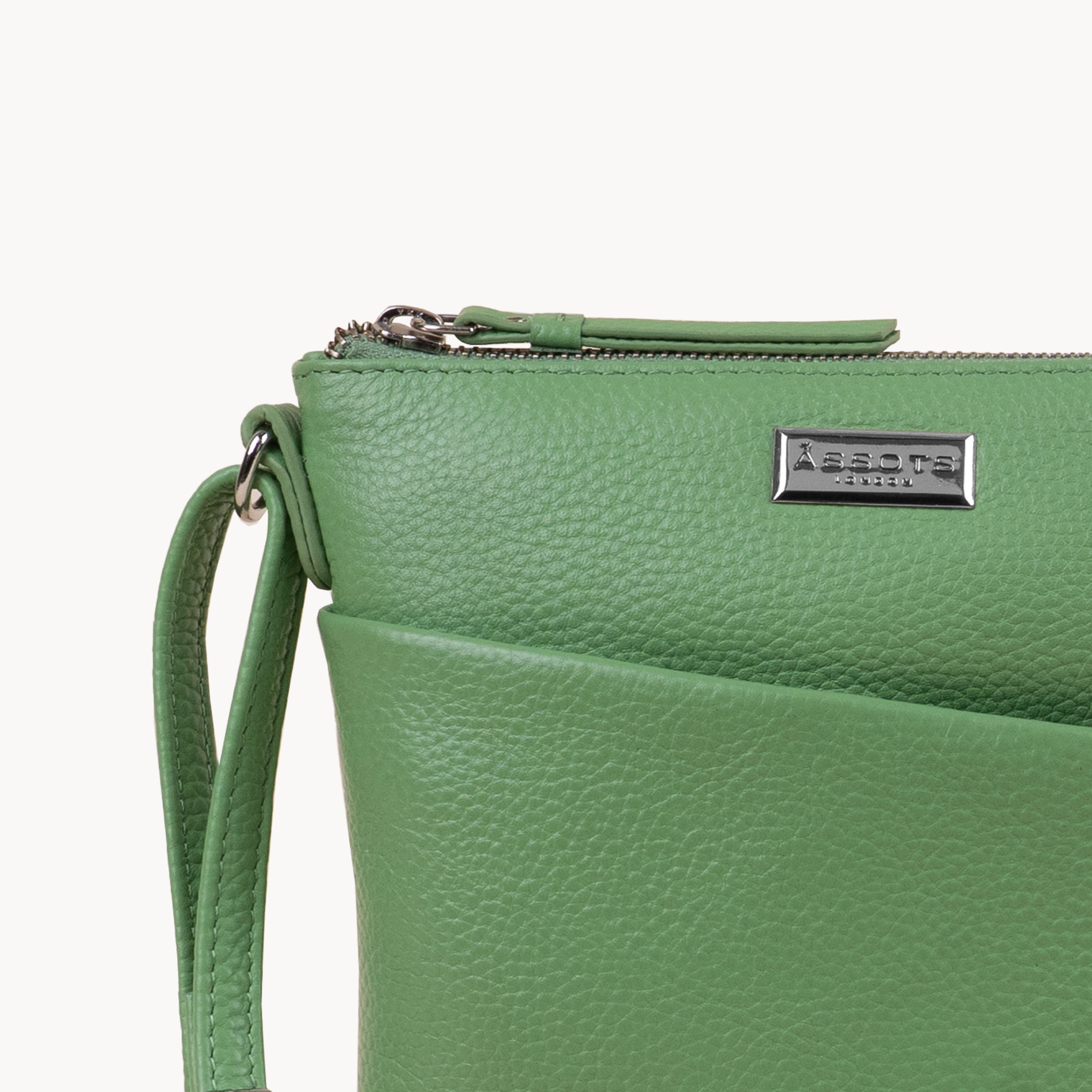 'LINBY' Matcha Green Pebble Grain Real Leather Crossbody Bag