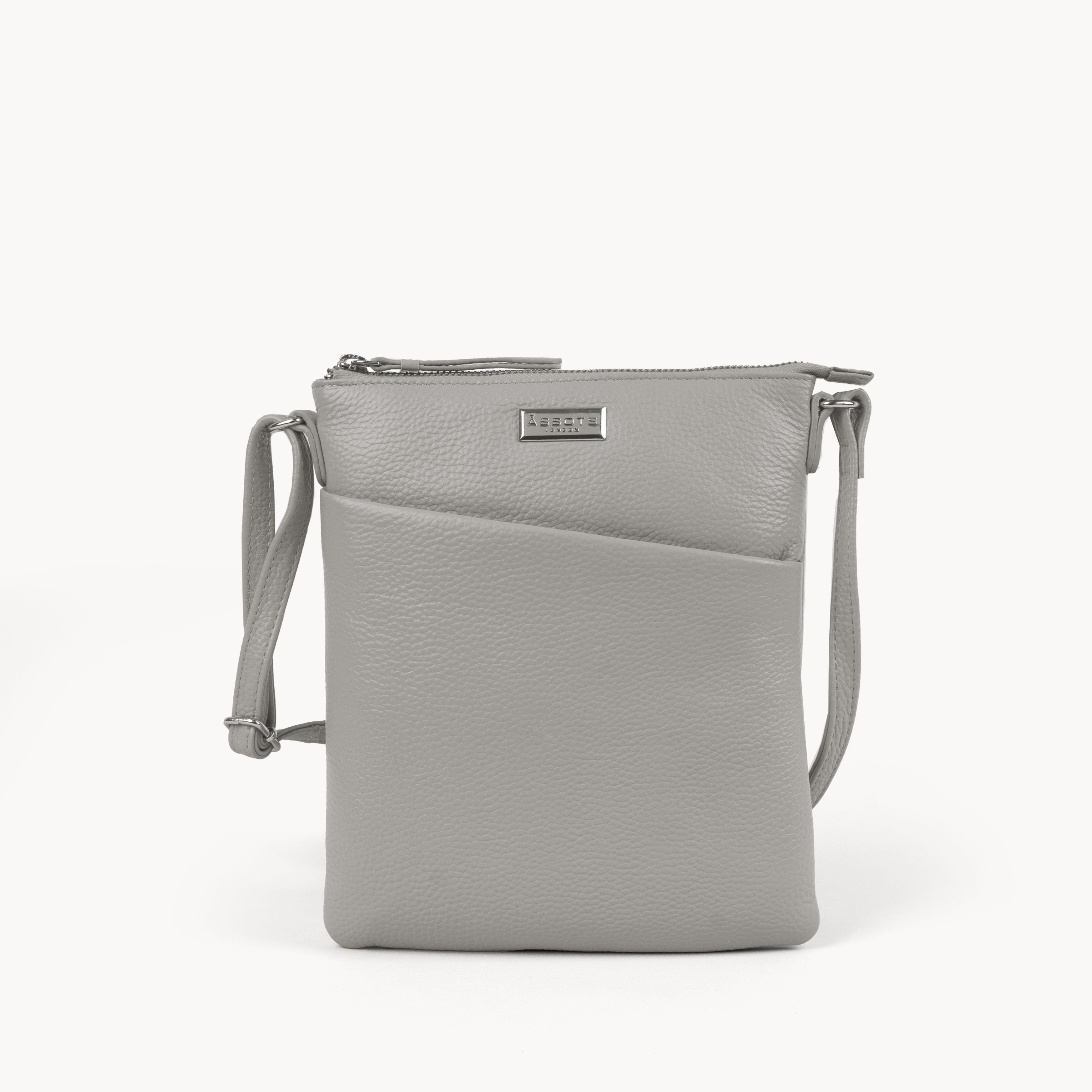'LINBY' Fog Grey Pebble Grain Real Leather Crossbody Bag