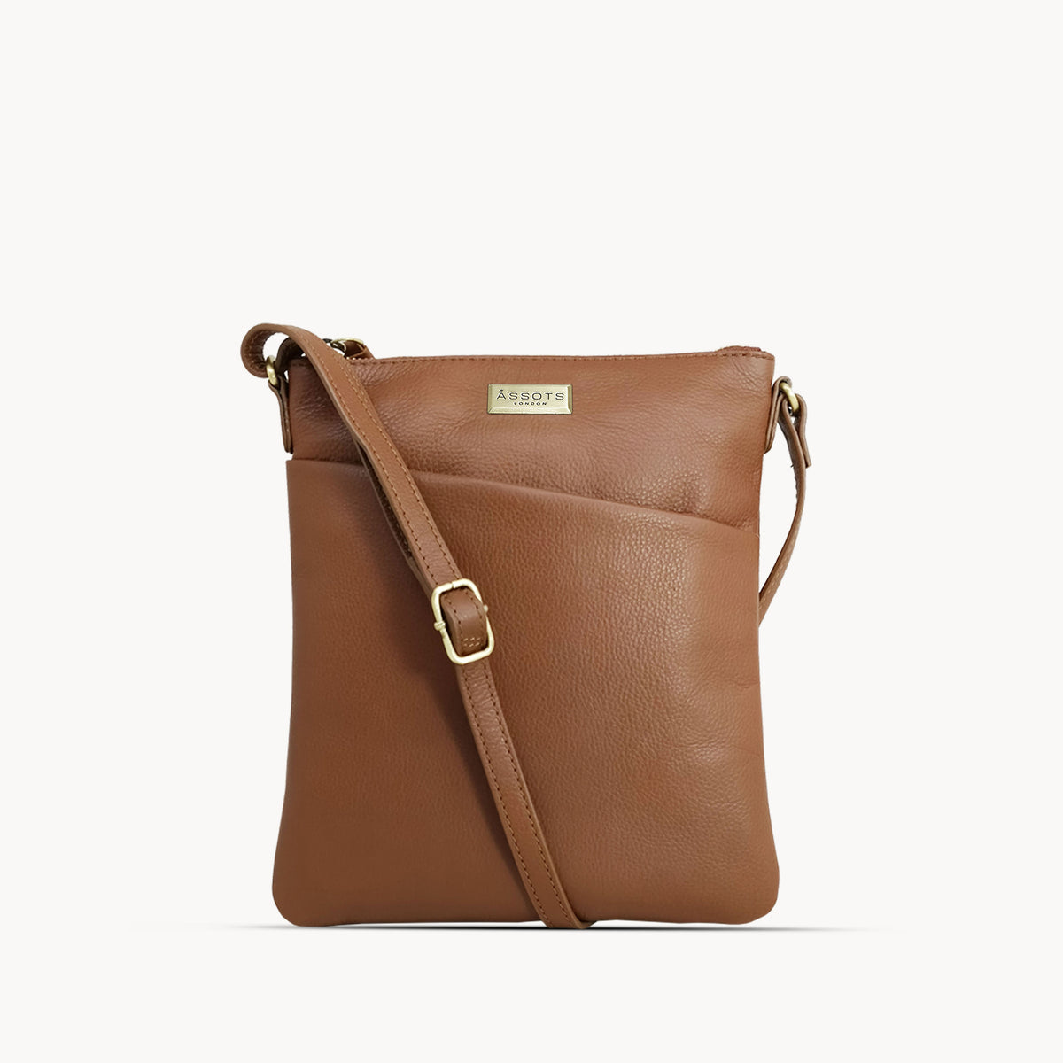 'LINBY' Dark Tan Pebble Grain Leather Crossbody Sling Bag