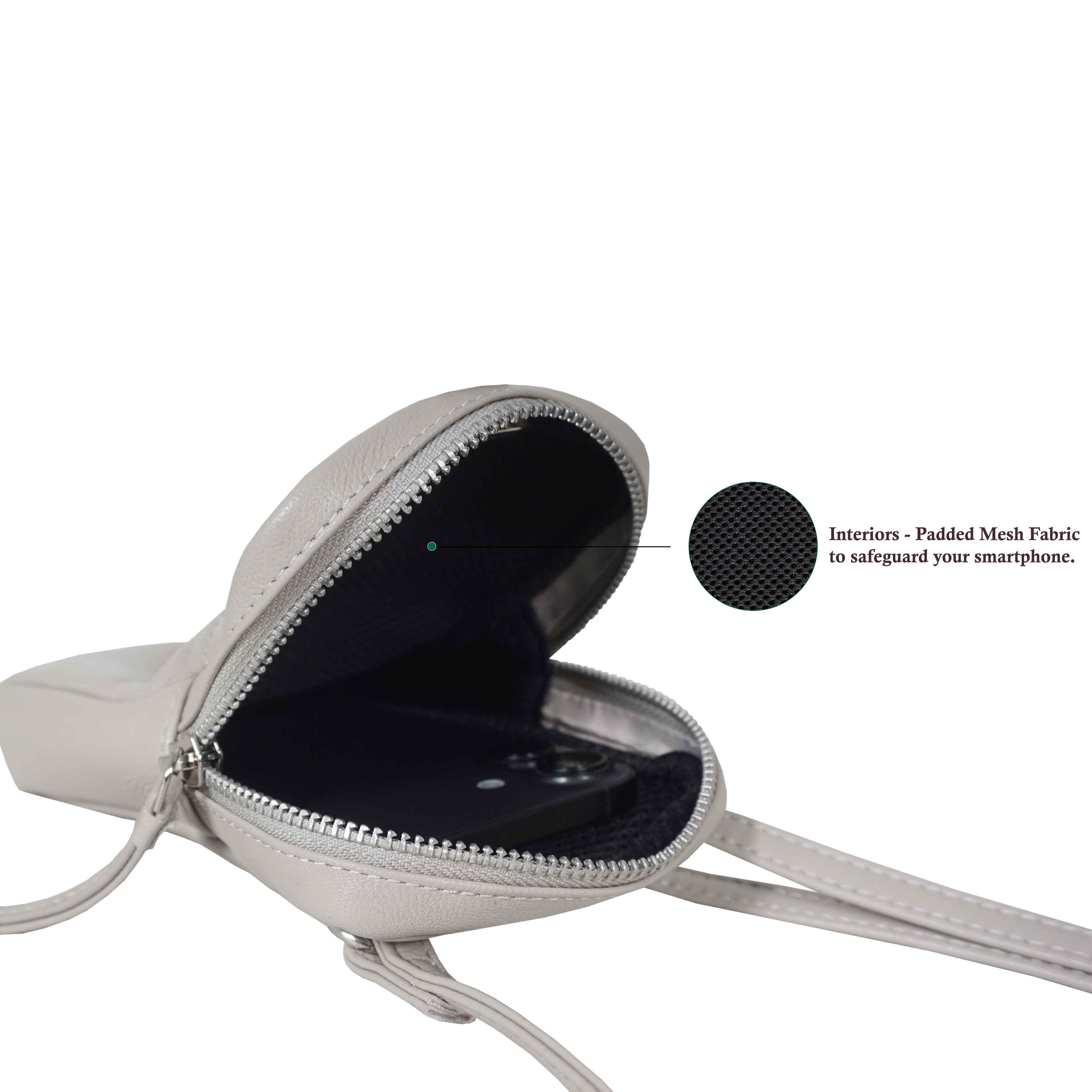 'LEO' Ice Grey Nappa Real Leather Crossbody Mobile Phone Bag