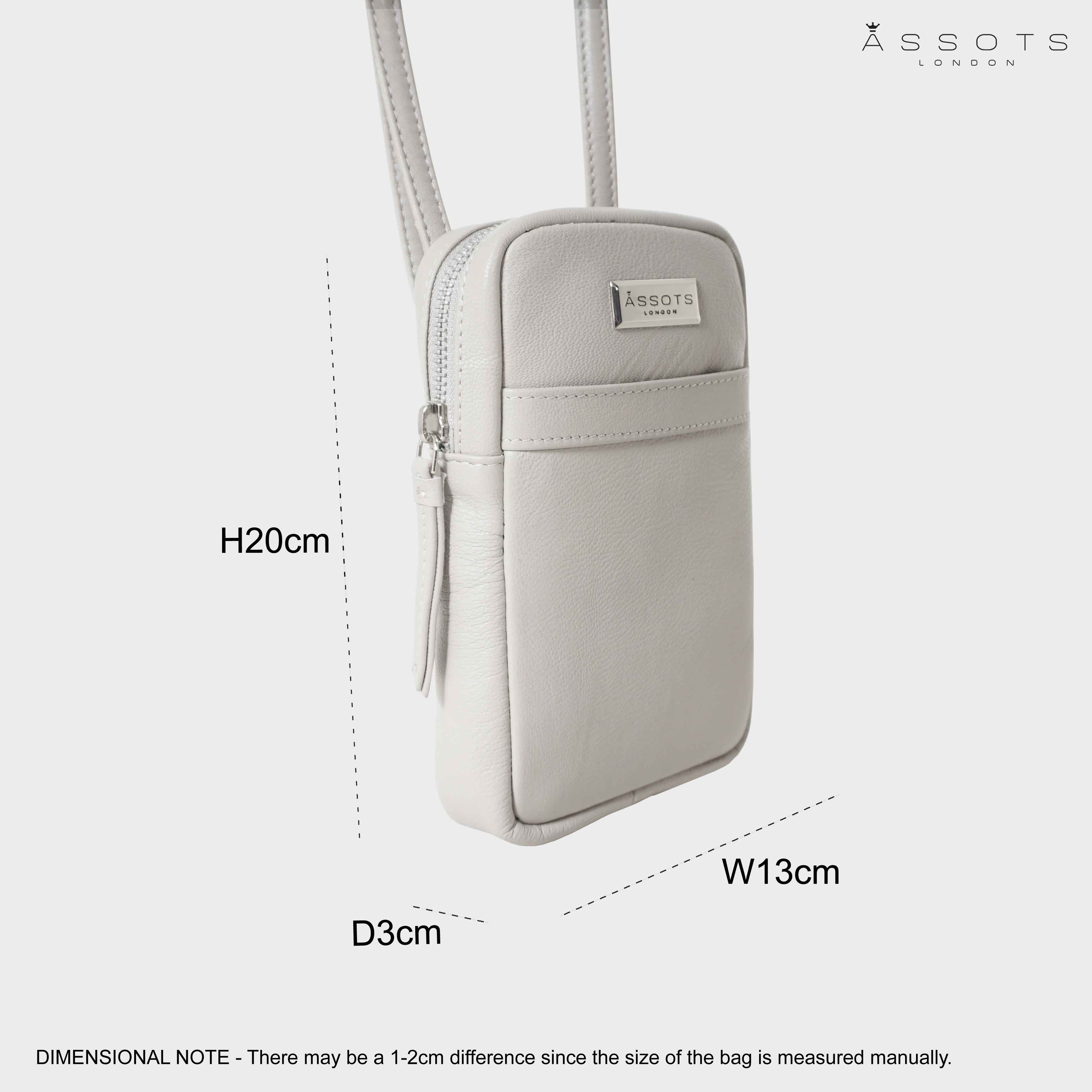 'LEO' Ice Grey Nappa Real Leather Crossbody Mobile Phone Bag
