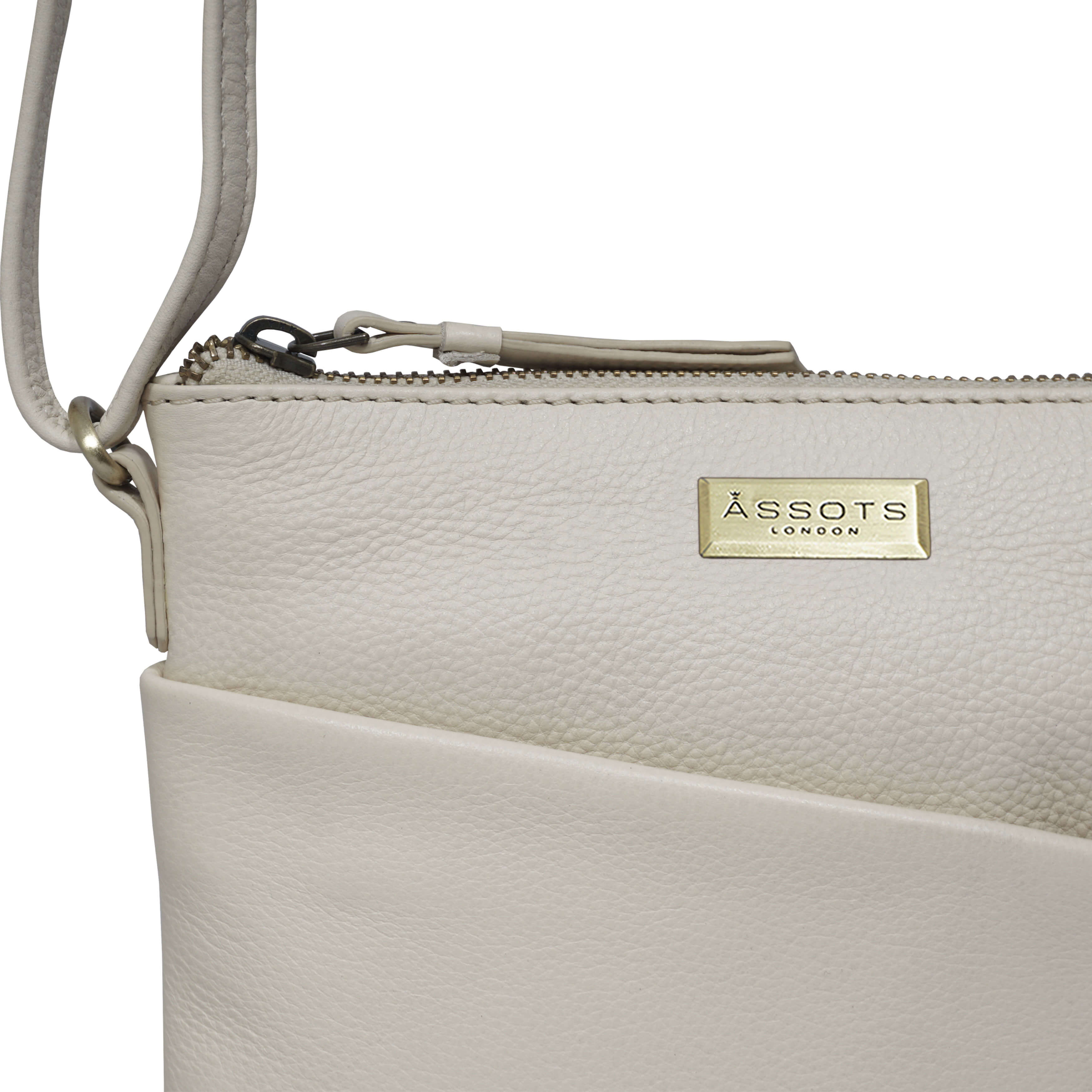 'LINBY' Cream Pebble Grain Leather Crossbody Bag