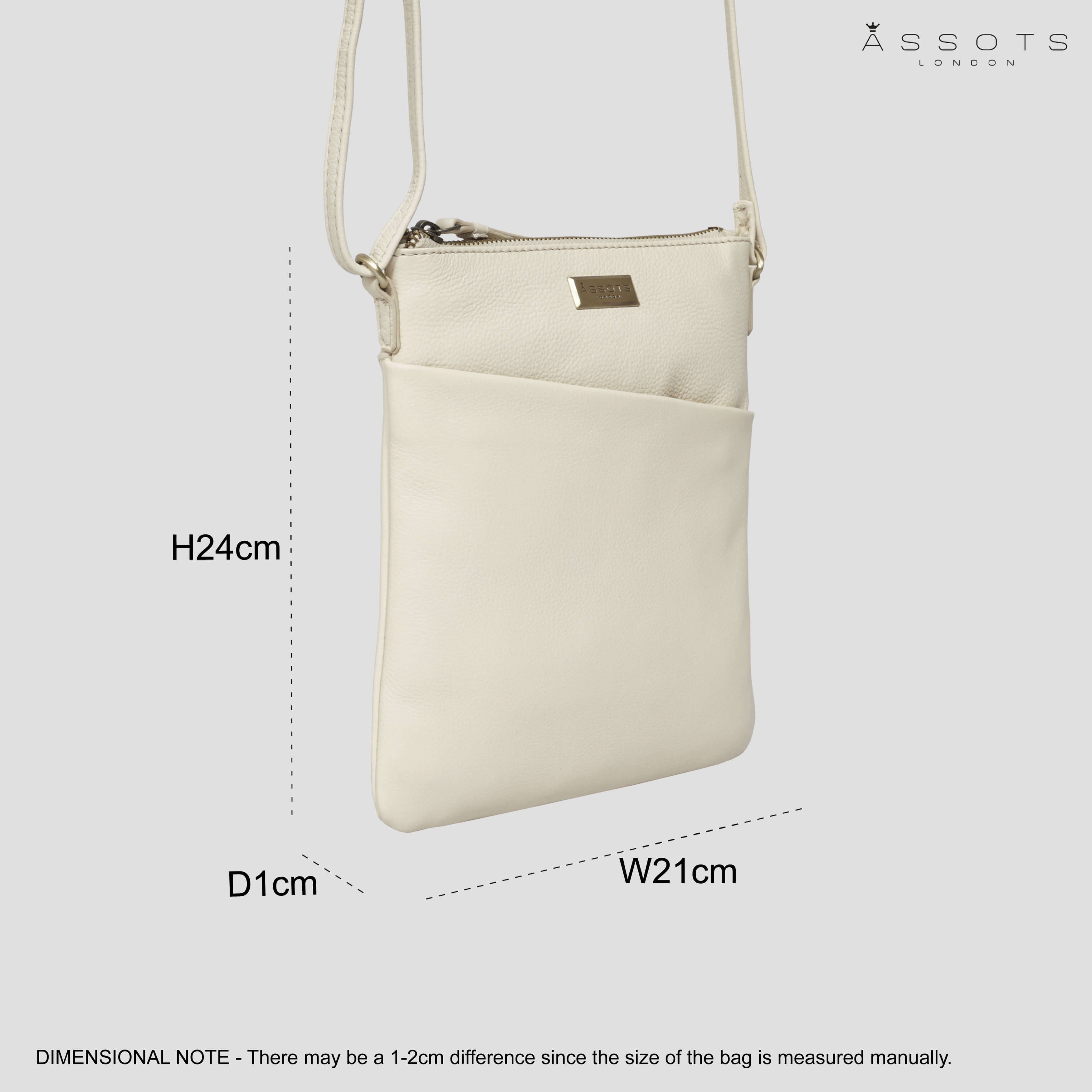 'LINBY' Cream Pebble Grain Leather Crossbody Bag