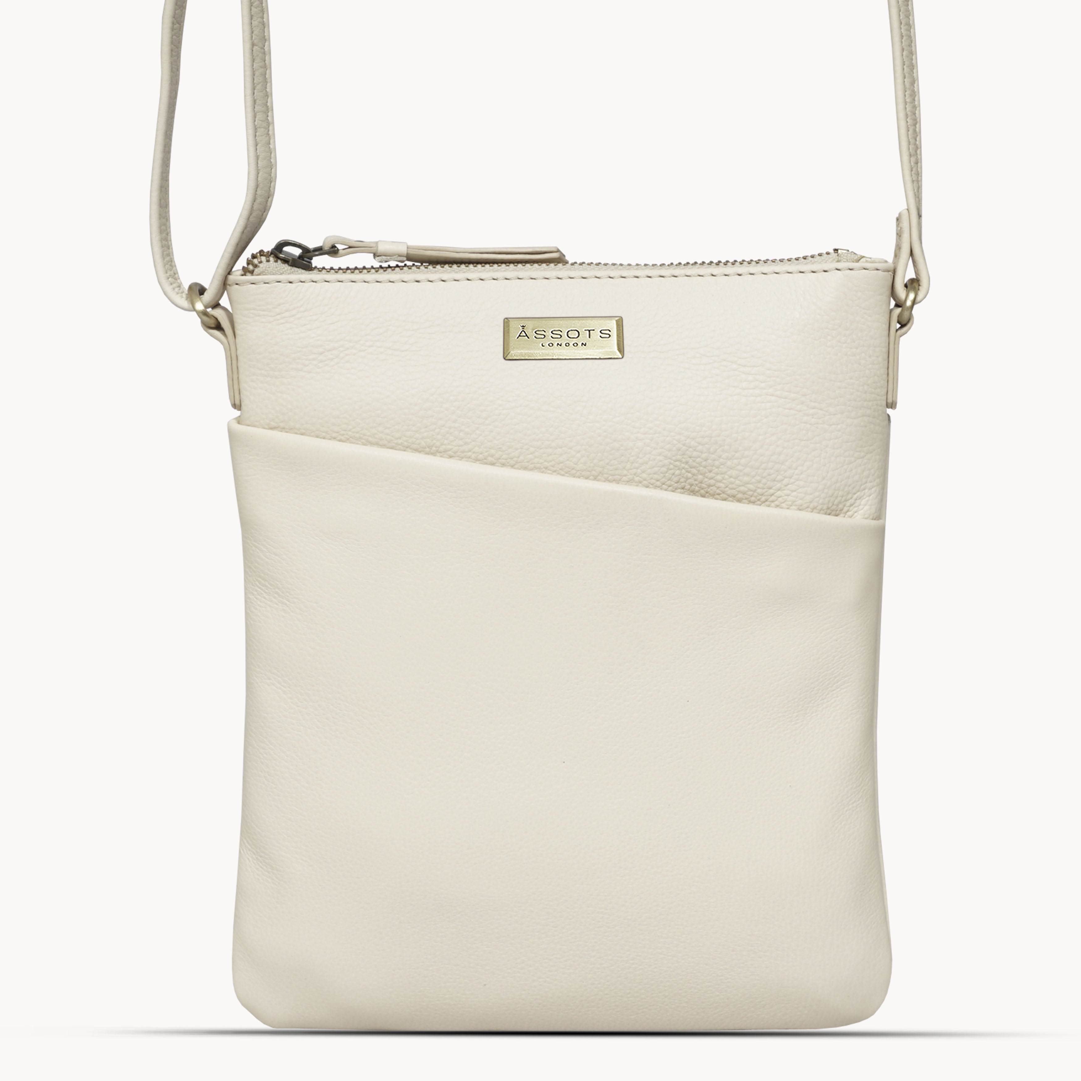 'LINBY' Cream Pebble Grain Leather Crossbody Bag