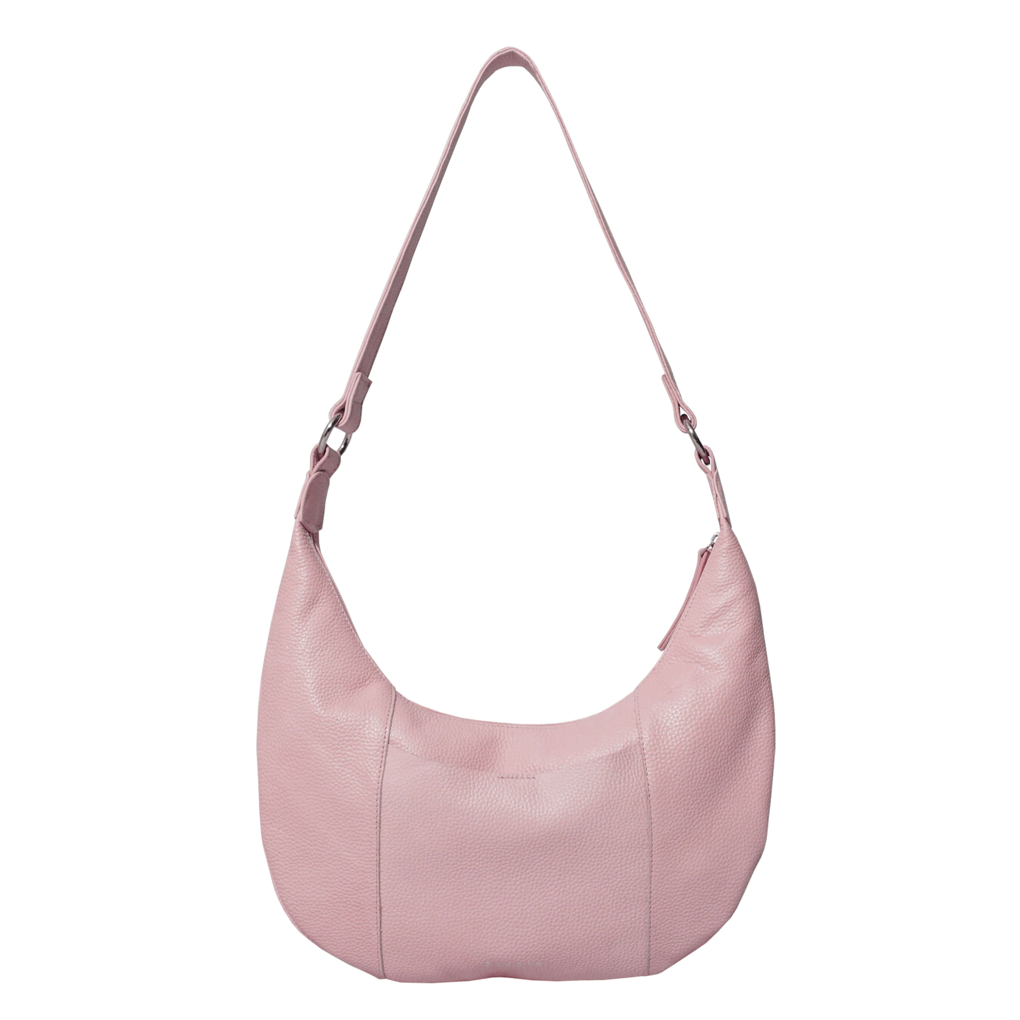 'LUNA' Pastel Pink Pleated Real Leather Shoulder Hobo Bag
