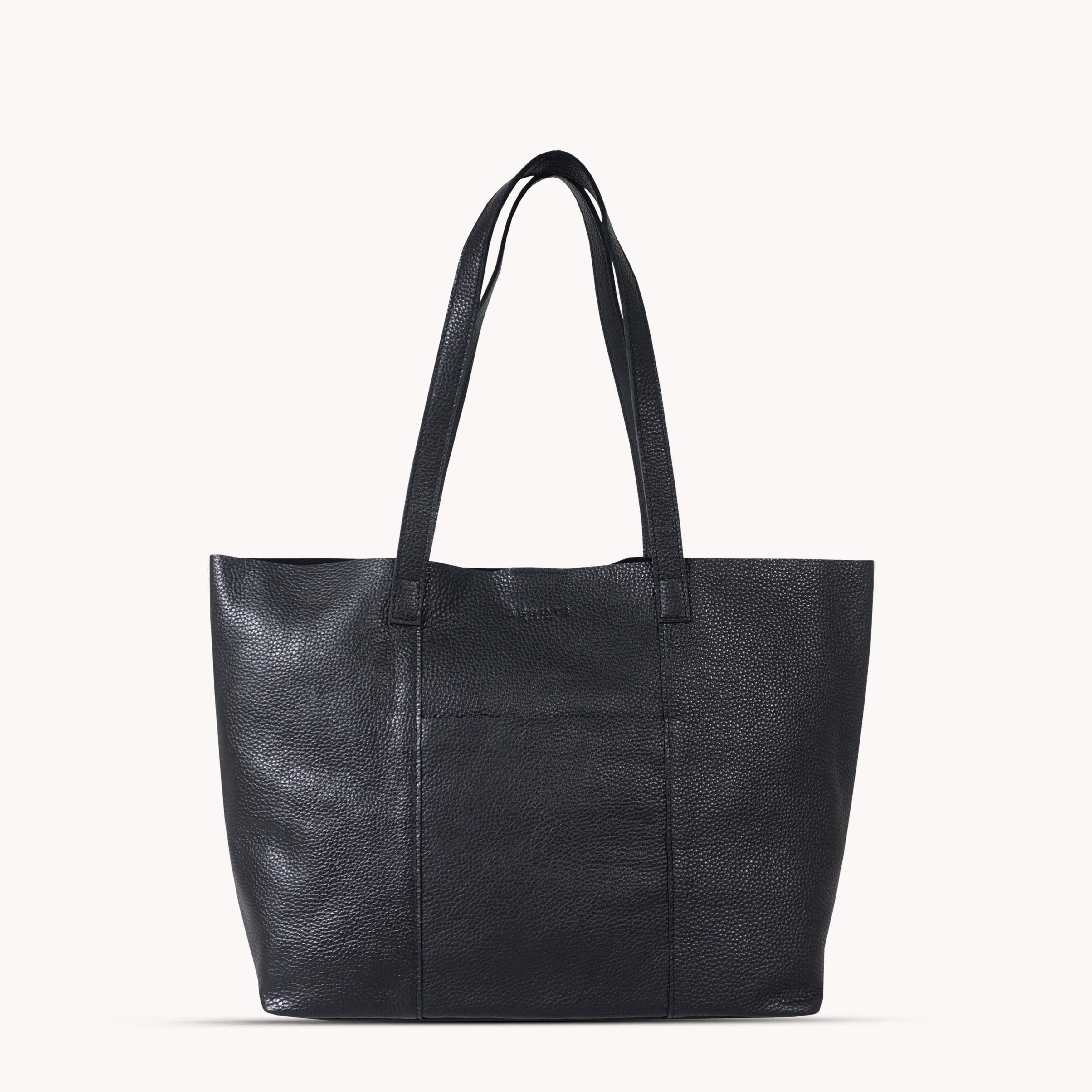 'MAISIE' Black Real Pebble Grain Leather Unlined Tote Bag