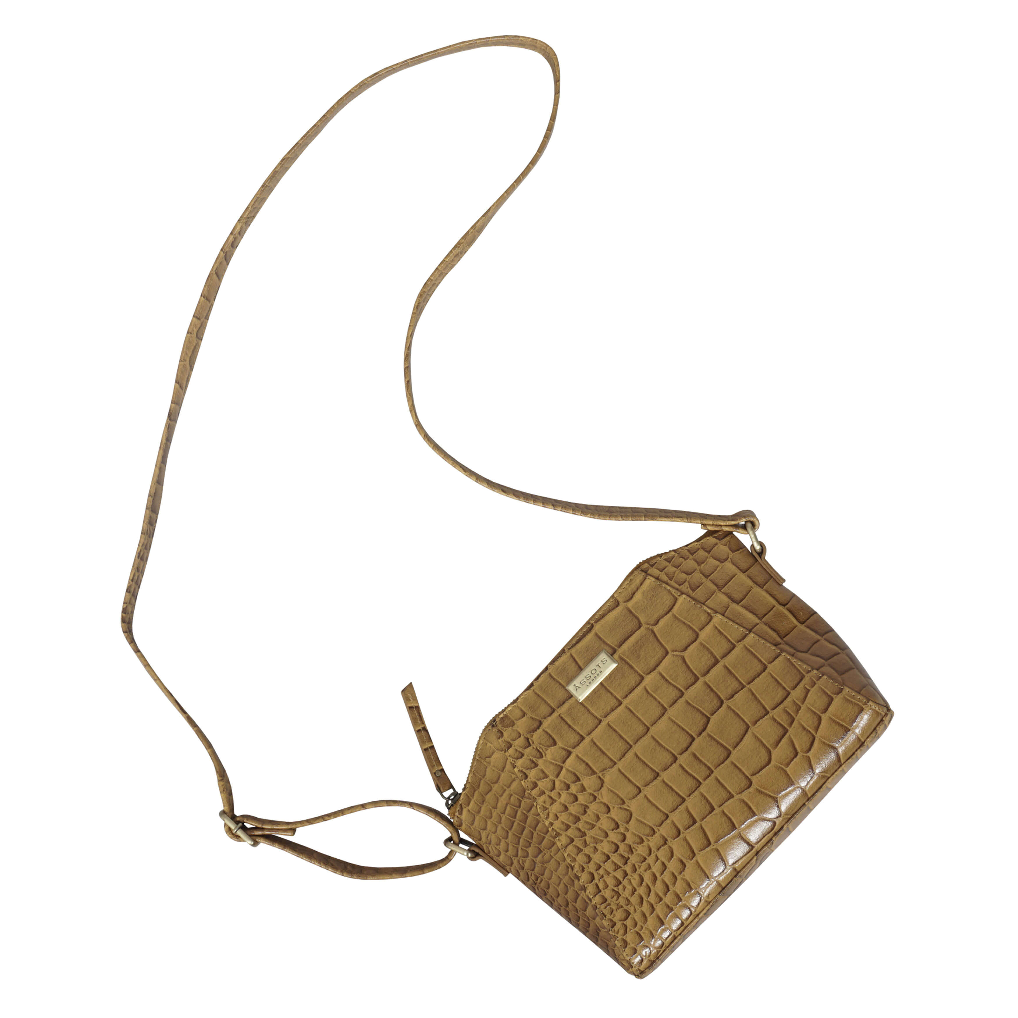 'MANDY' Ochre Croc Real Leather Designer Crossbody Bag