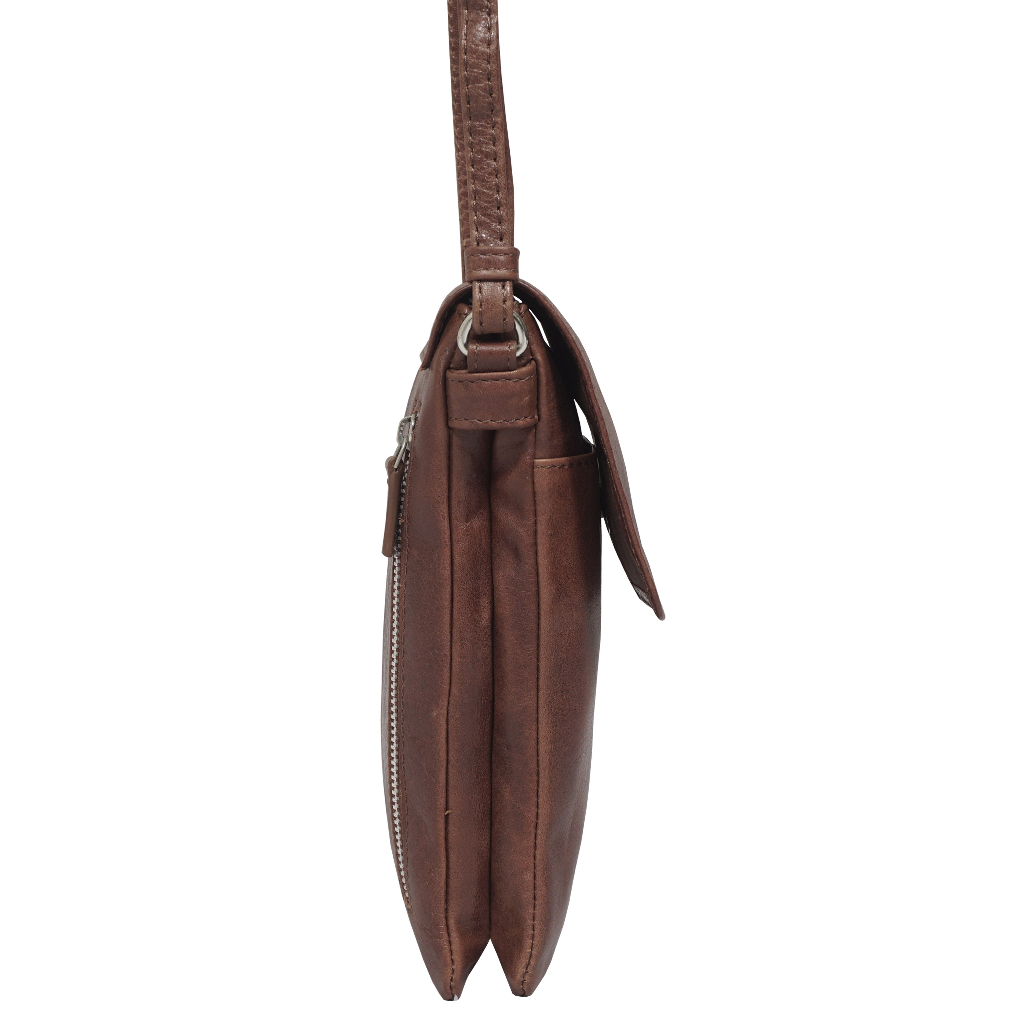 'MARIA' Cognac Vintage Real Leather Crossbody Phone Bag
