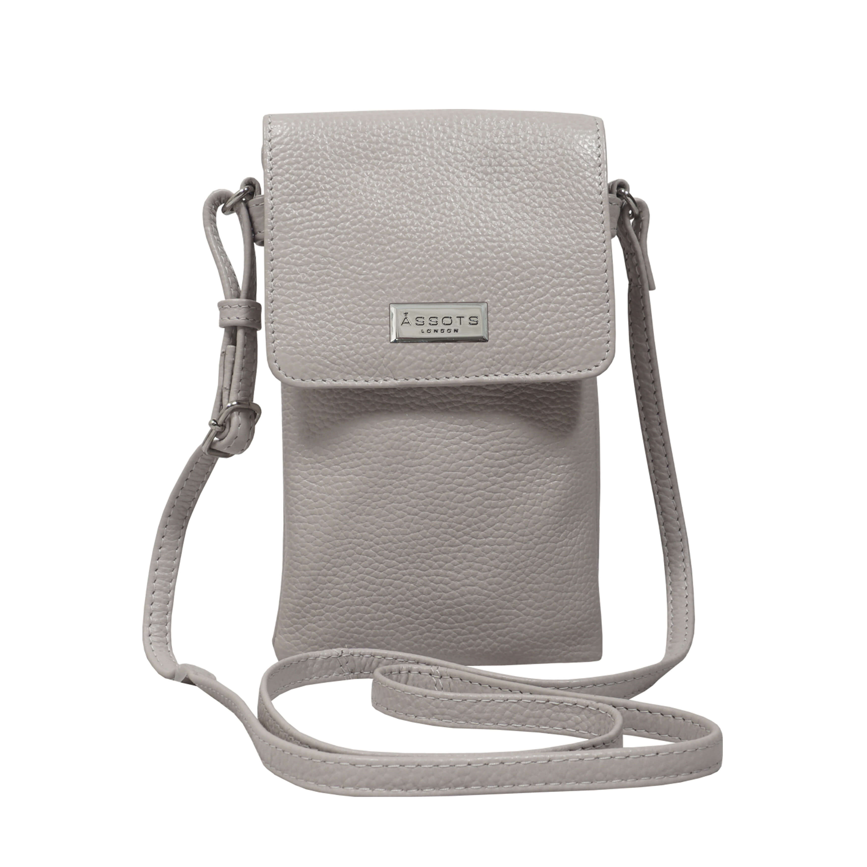 'MARIA' Nudish Ice Grey Pebble Grain Real Leather Crossbody Phone Bag