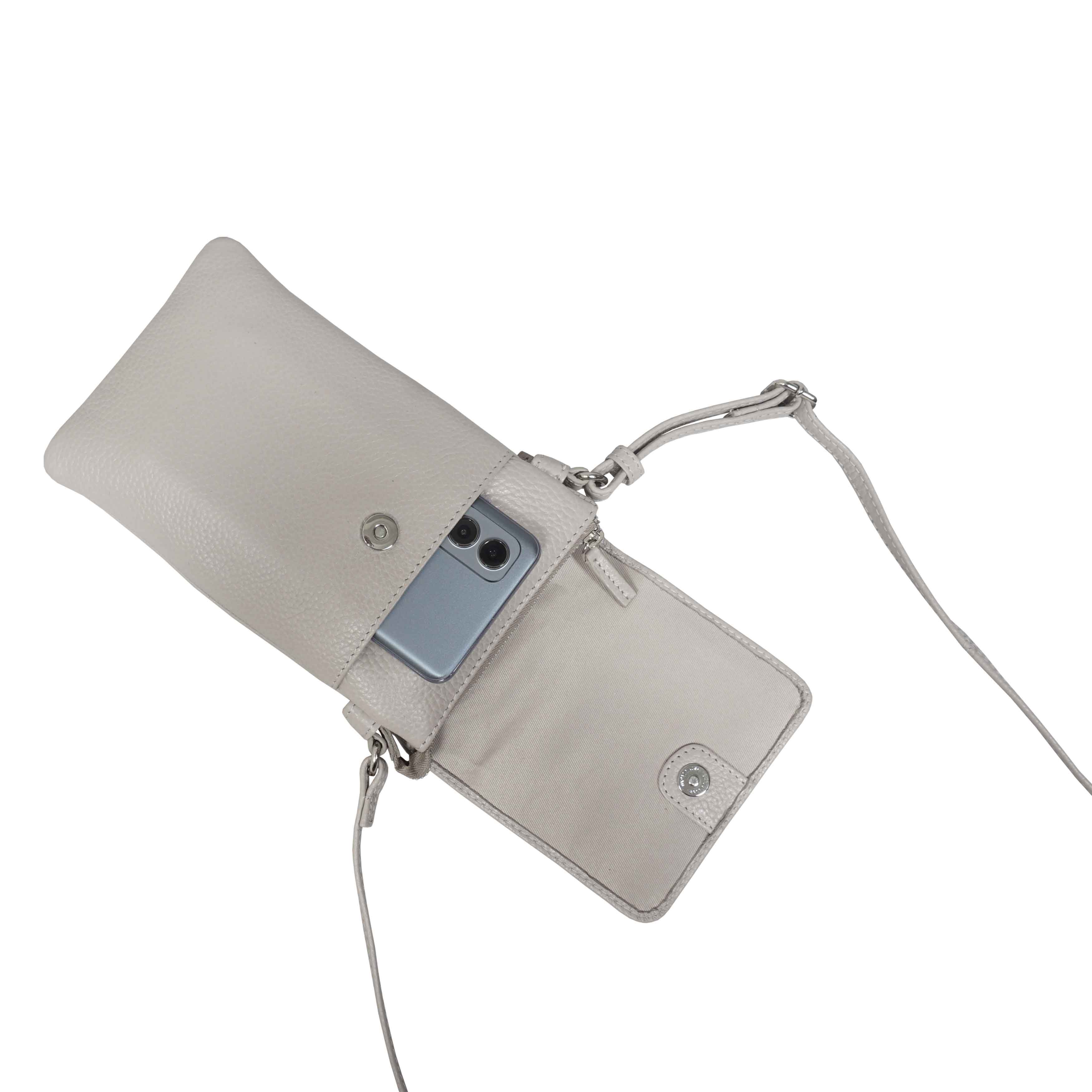 'MARIA' Nudish Ice Grey Pebble Grain Real Leather Crossbody Phone Bag