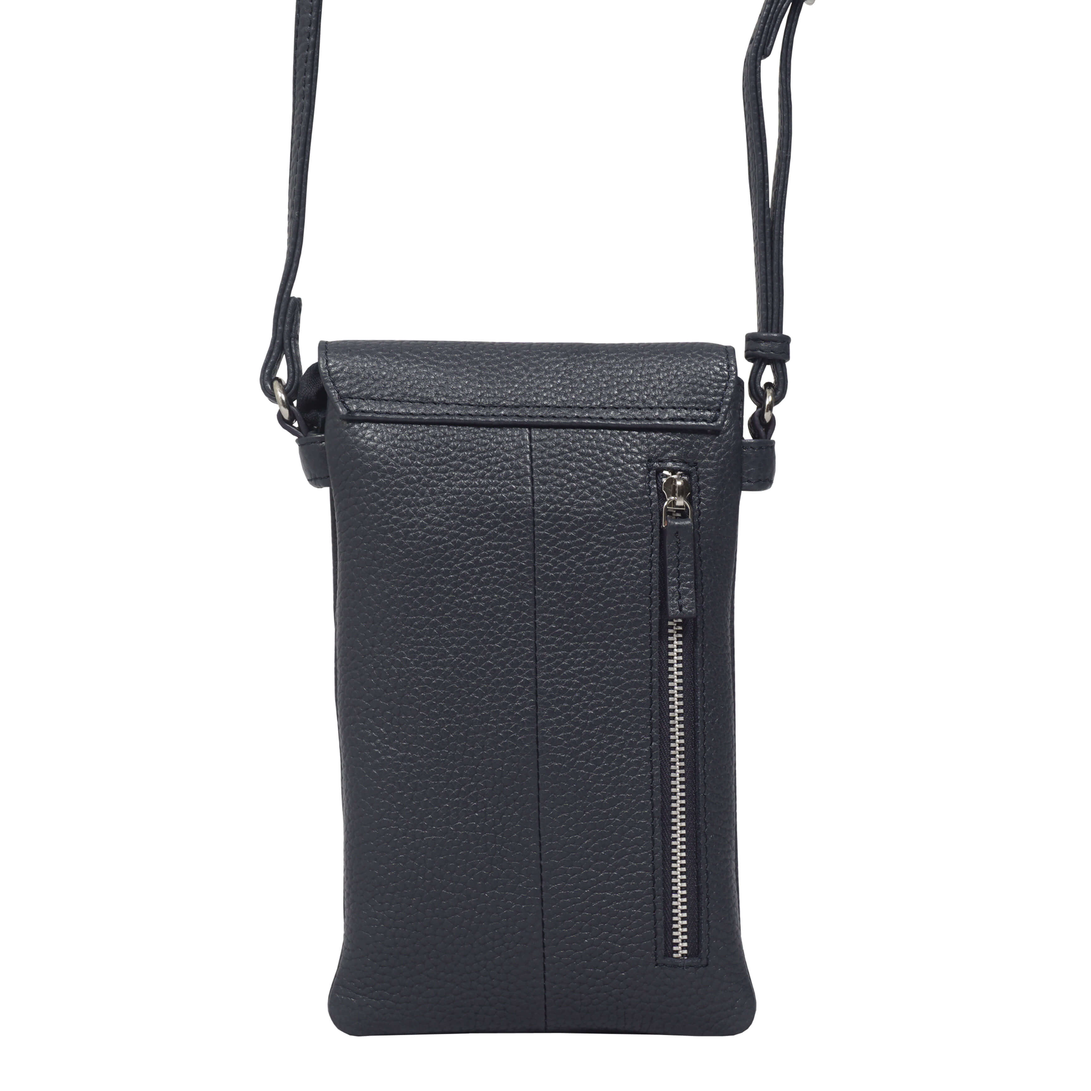 'MARIA' Navy Pebble Grain Real Leather Crossbody Phone Bag