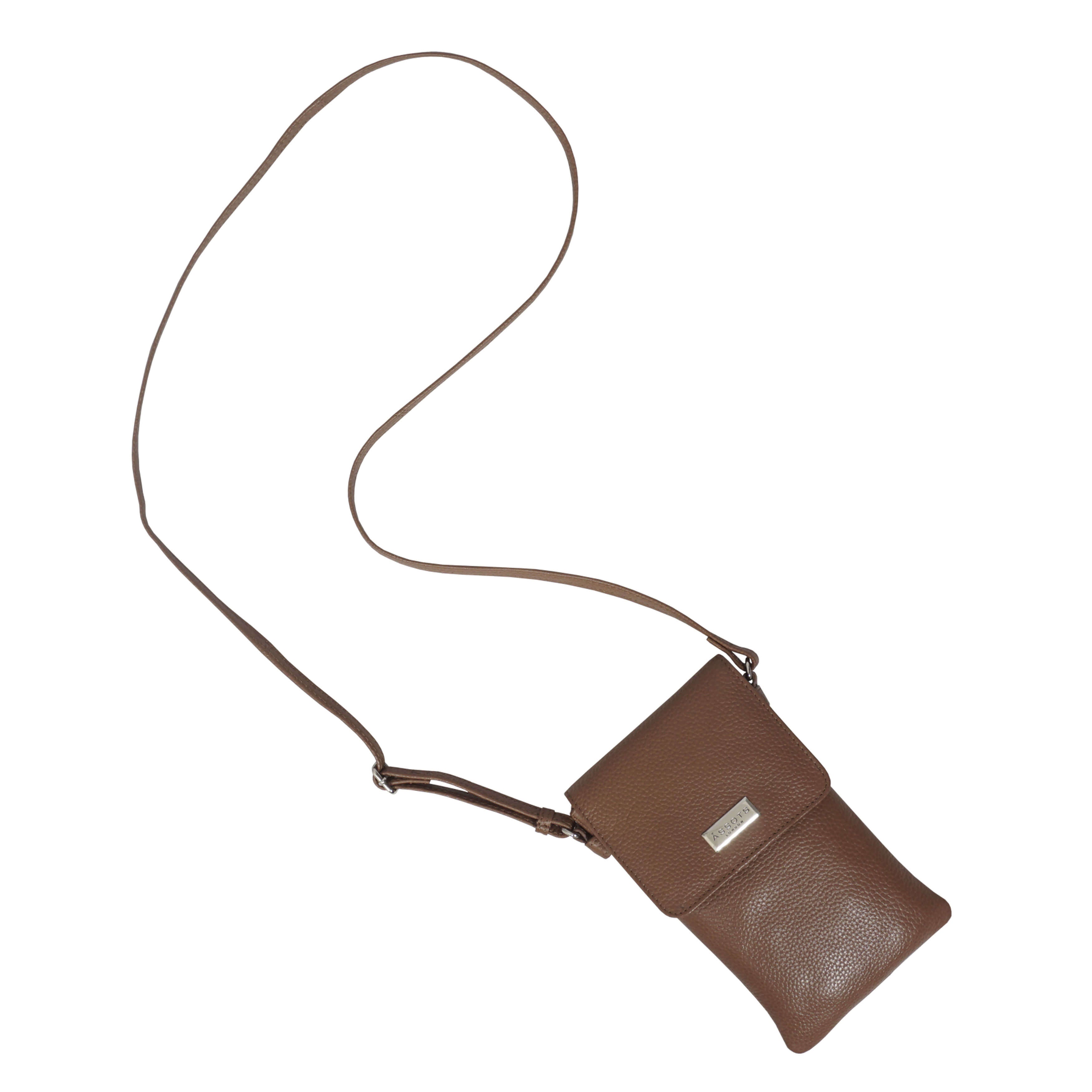 'MARIA' Tan Pebble Grain Real Leather Crossbody Phone Bag