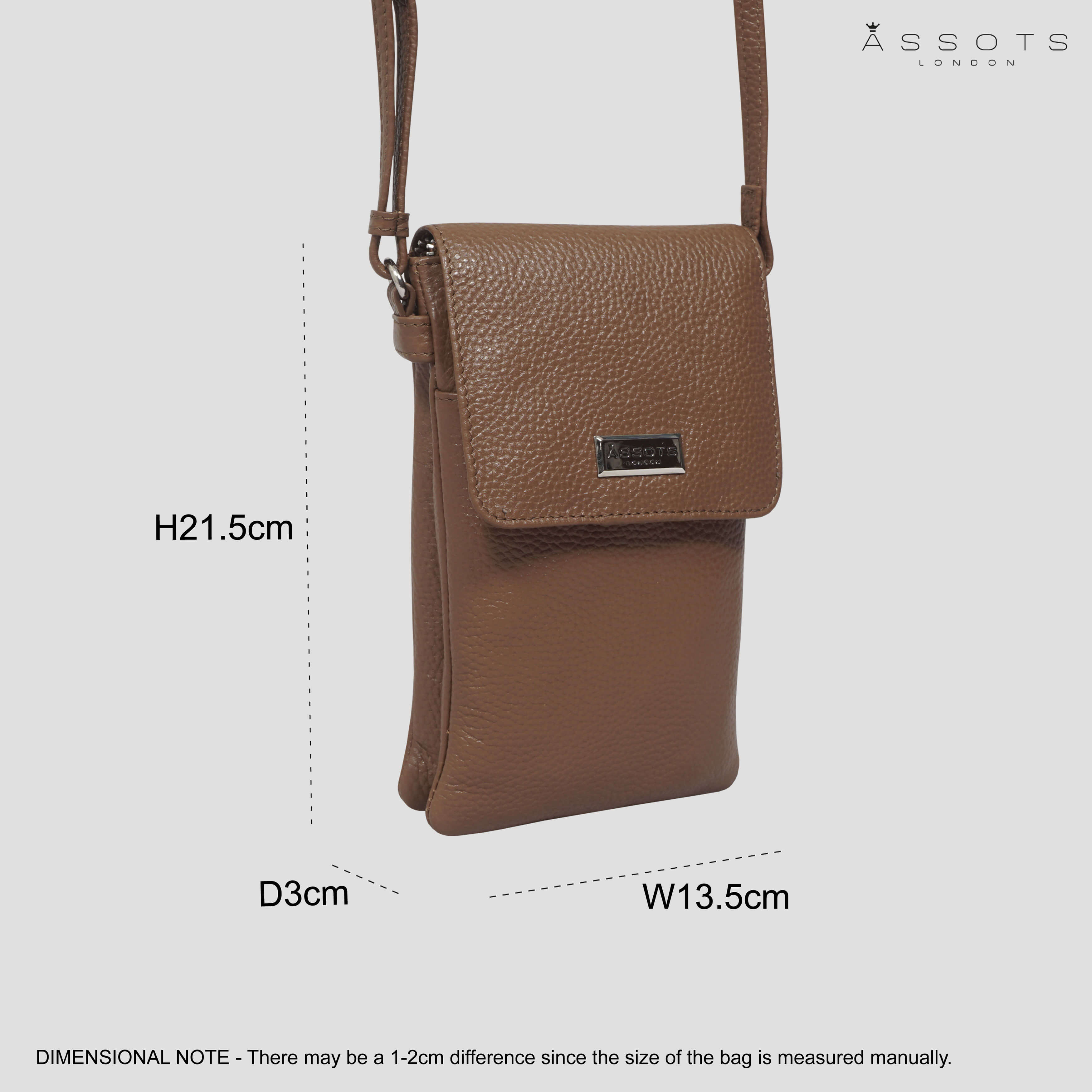 'MARIA' Tan Pebble Grain Real Leather Crossbody Phone Bag