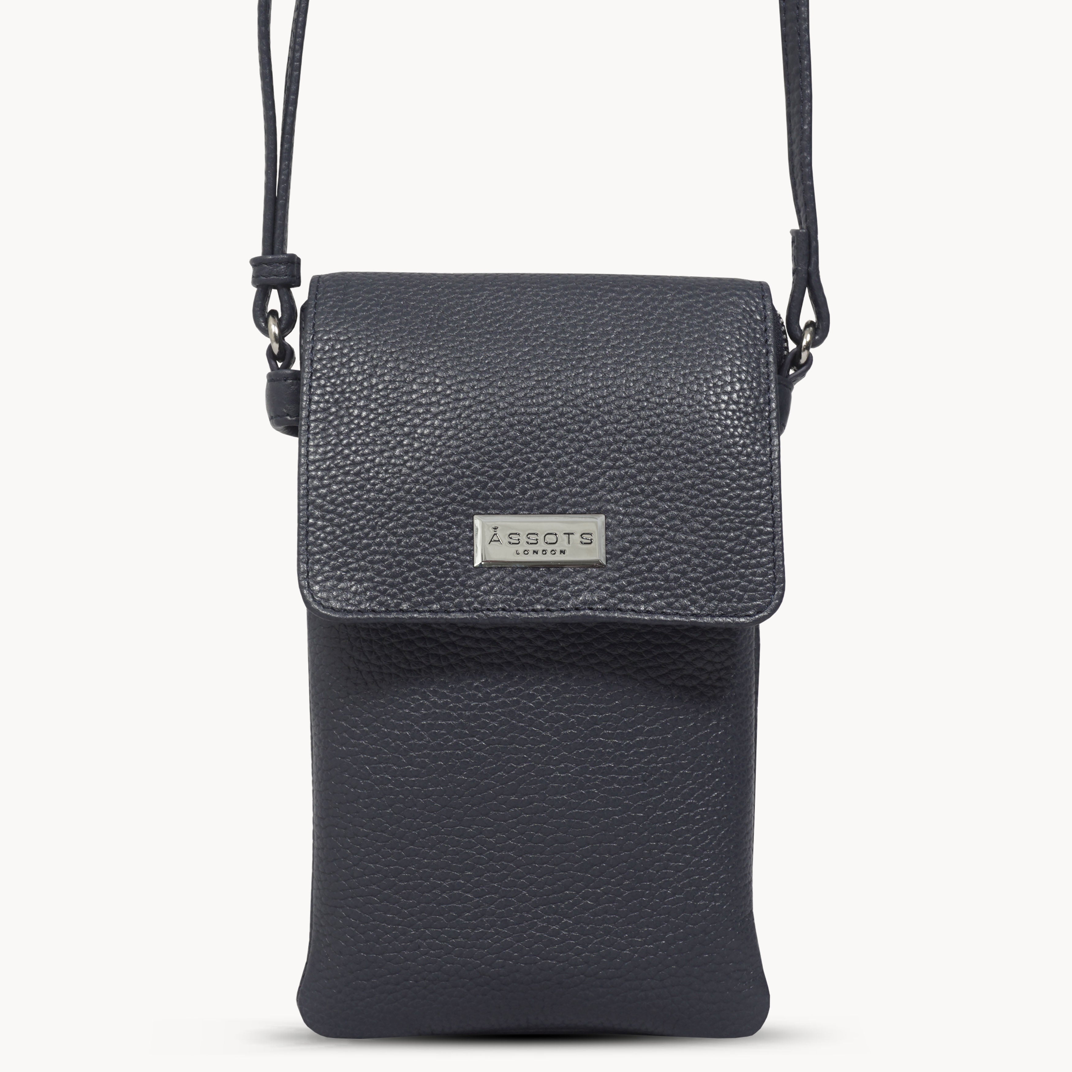 'MARIA' Navy Pebble Grain Real Leather Crossbody Phone Bag