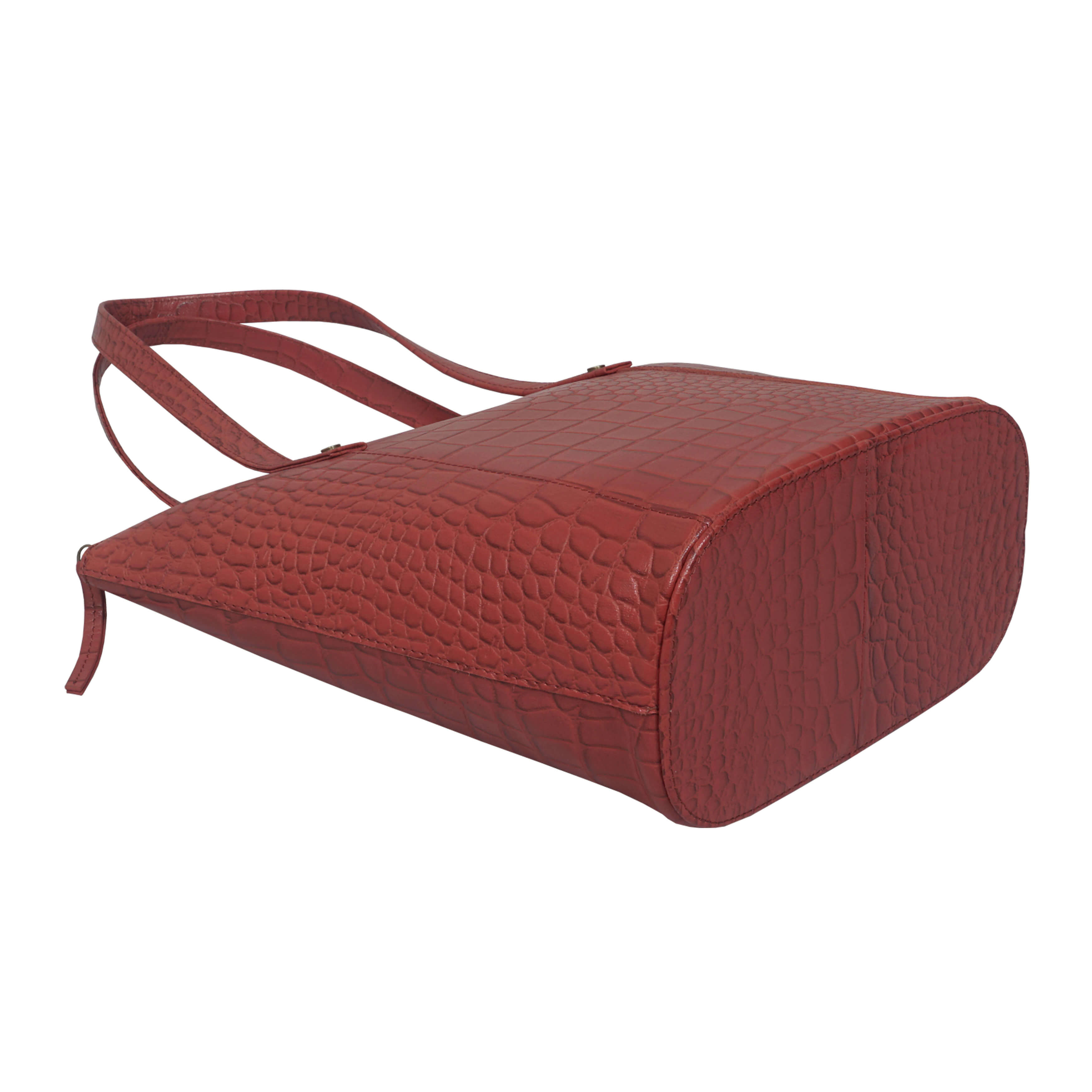 'MELANIE' Bright Red Croc Real Leather Unlined Bucket Bag