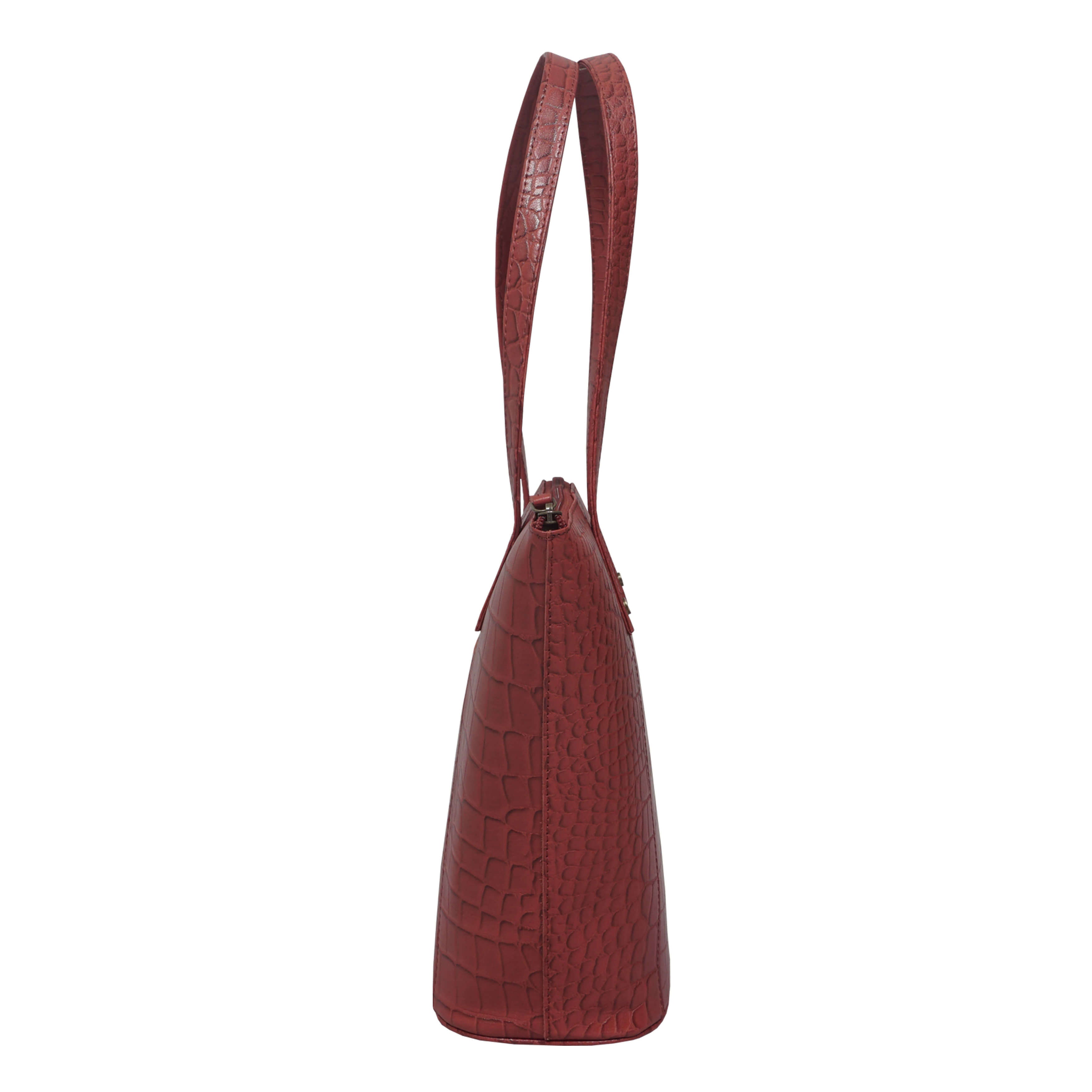'MELANIE' Bright Red Croc Real Leather Unlined Bucket Bag