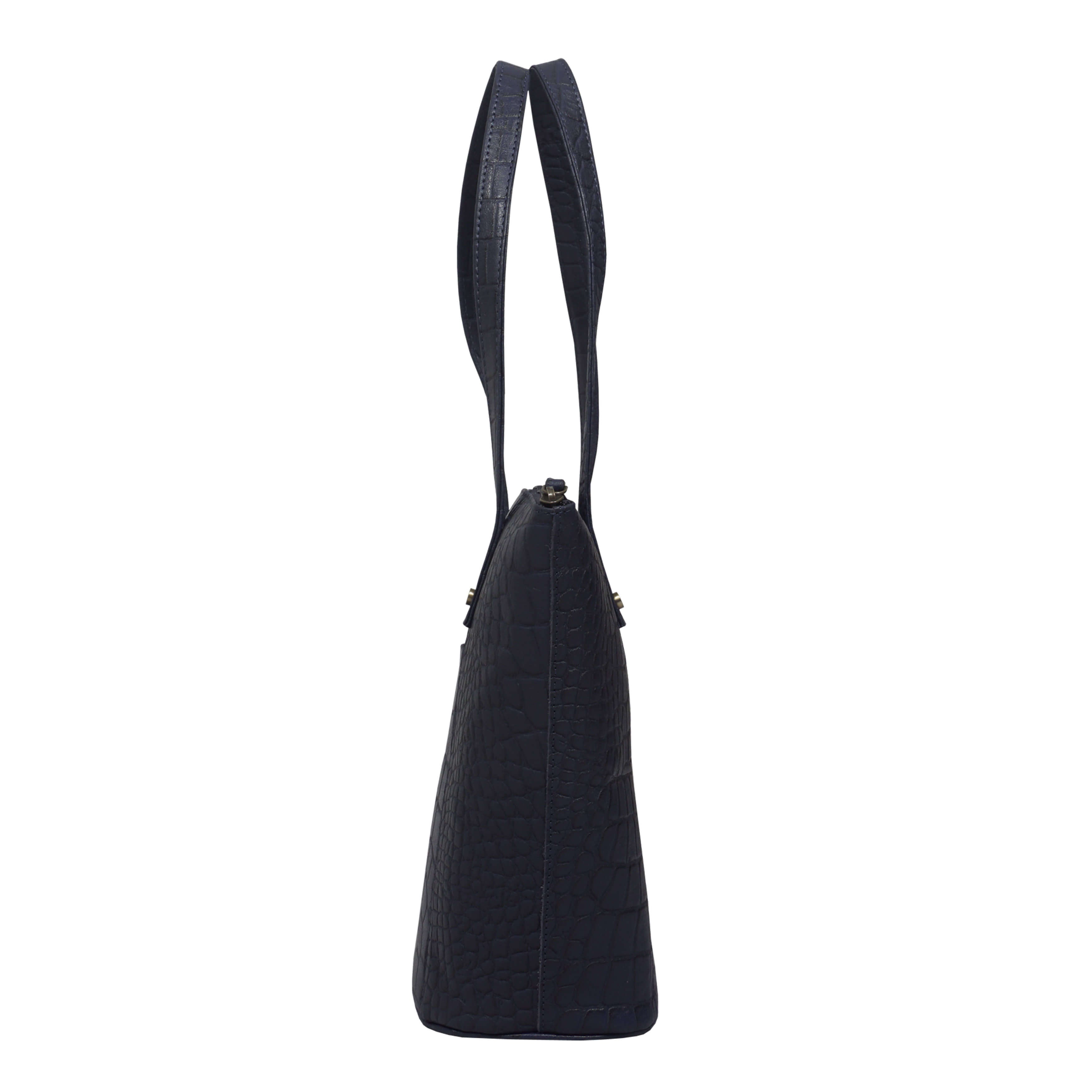 'MELANIE' Navy Croc Real Leather Unlined Bucket Bag