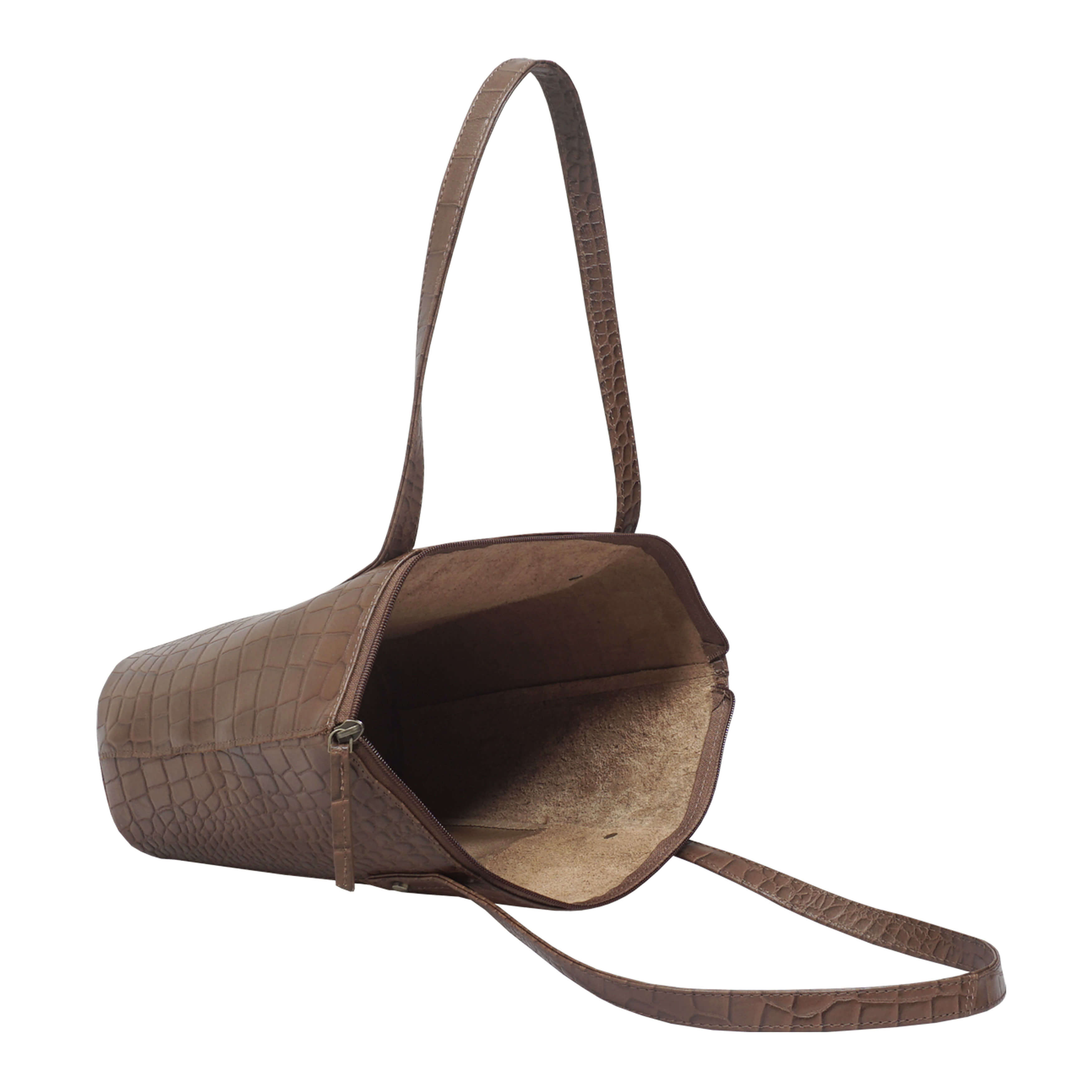 'MELANIE' Tan Croc Real Leather Unlined Bucket Bag