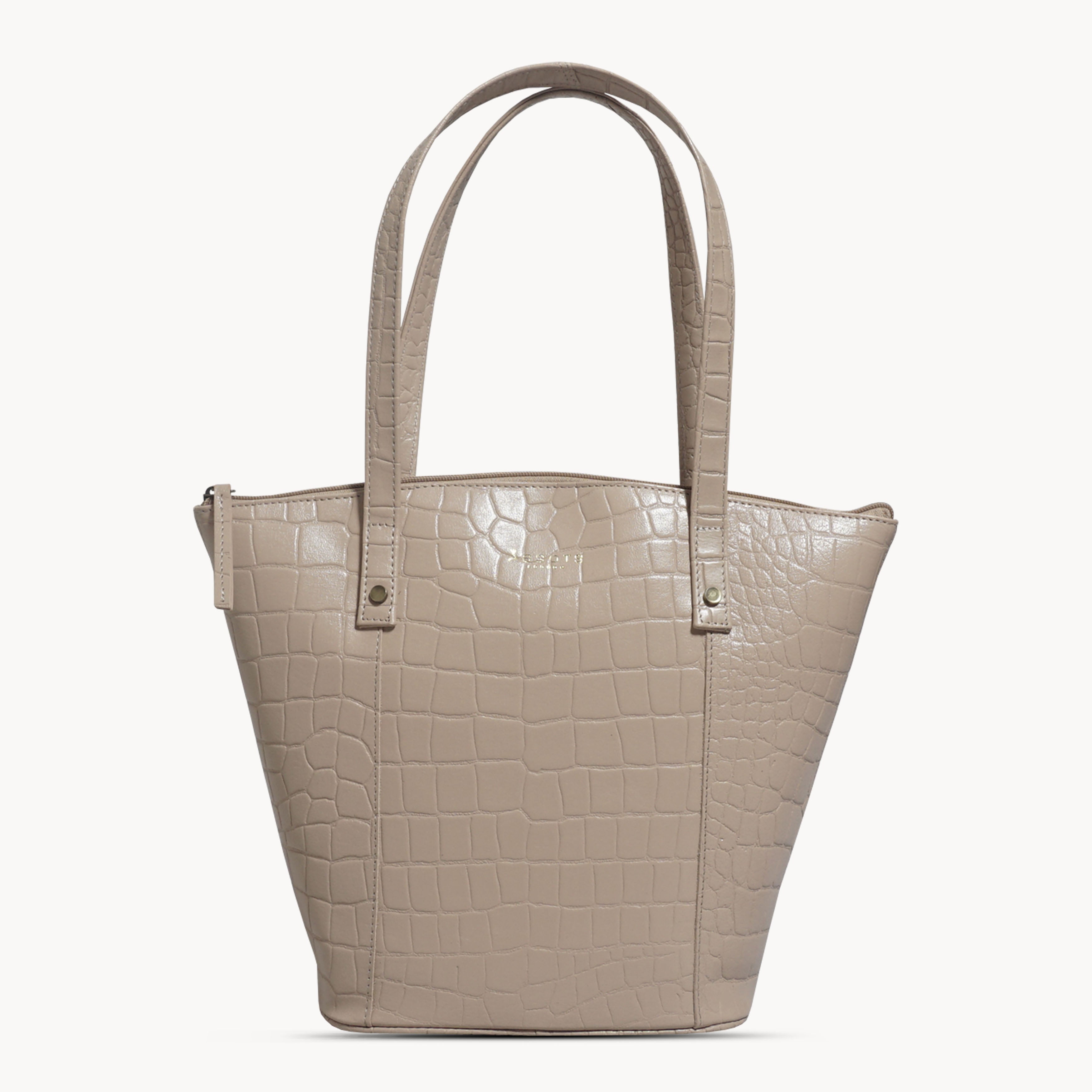 'MELANIE' Nude Croc Real Leather Unlined Bucket Bag