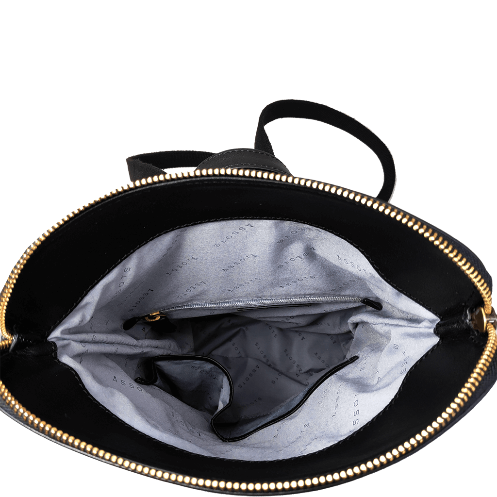 'MERLIN' Black Full Grain Leather Zip Around Flap-over Backpack