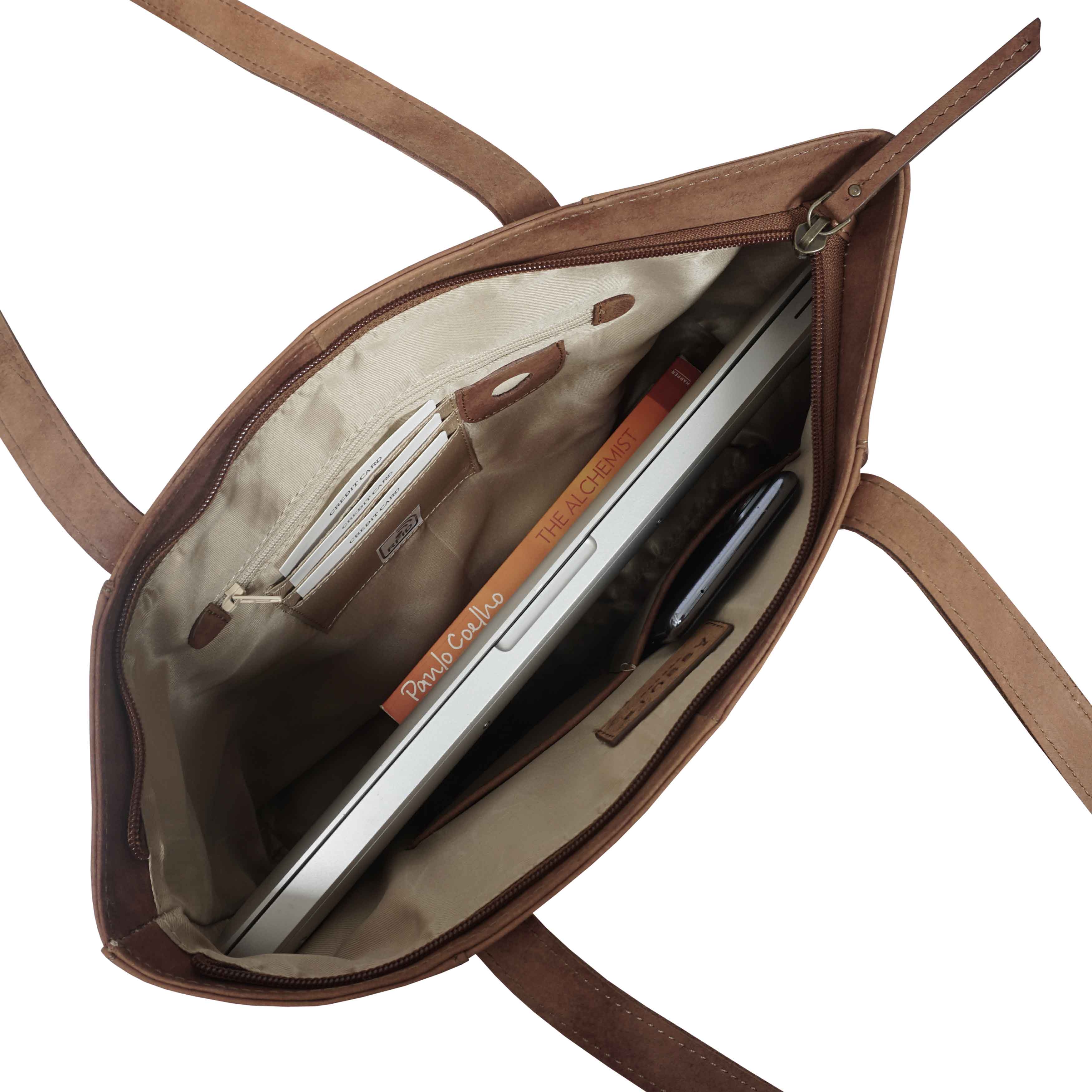 'MILLIE' Tan Walnut Real Leather Designer Tote Work Bag