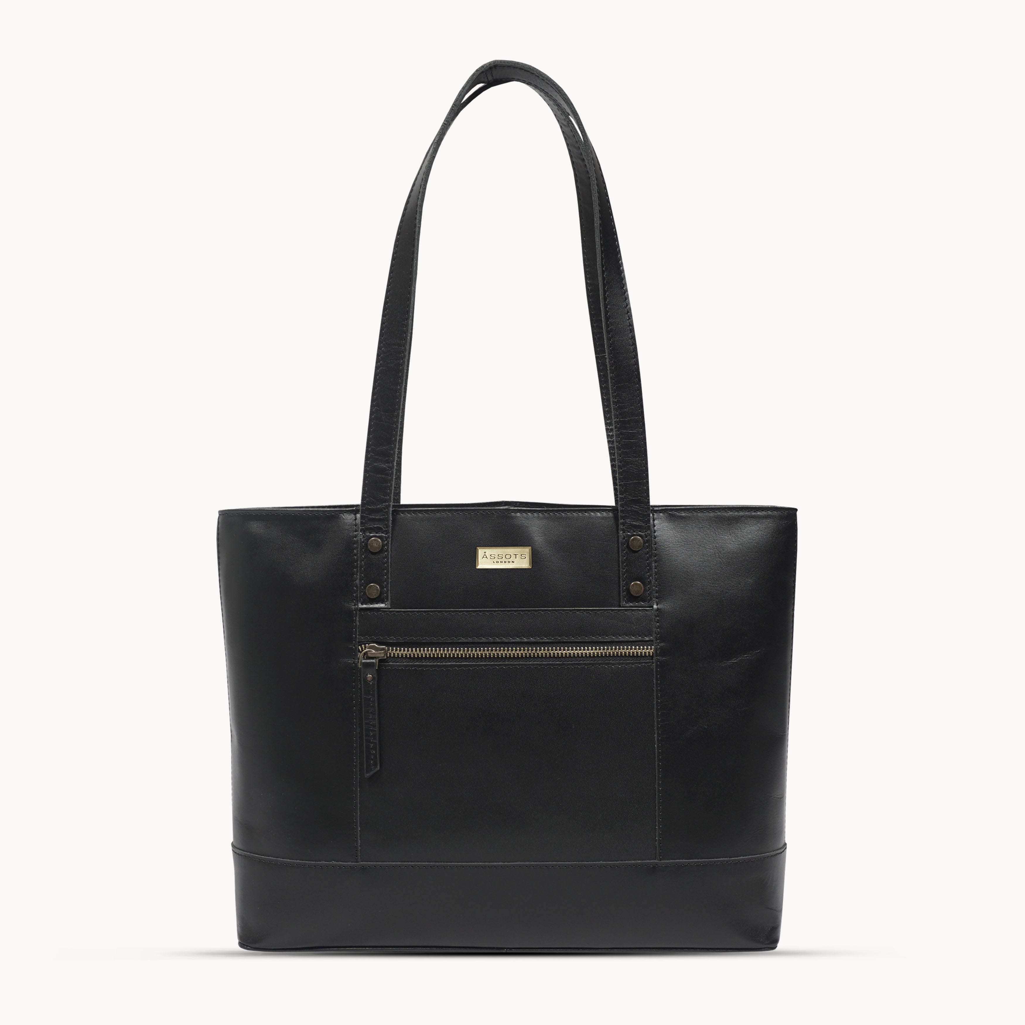 'MILLIE' Black Polished VT Real Leather Designer Tote Work Bag