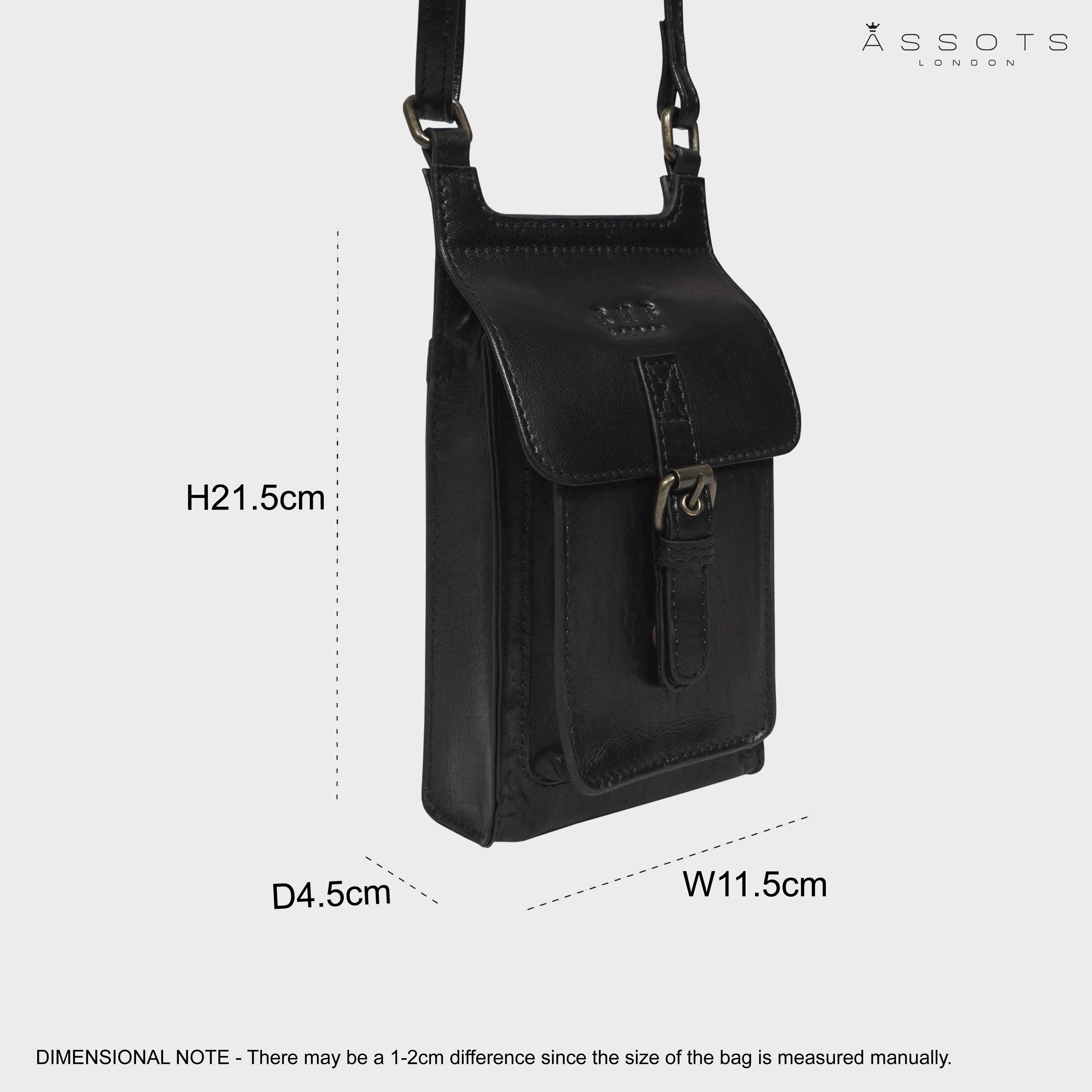 'MYLA' Black Real Leather Mobile Phone Crossbody Bag