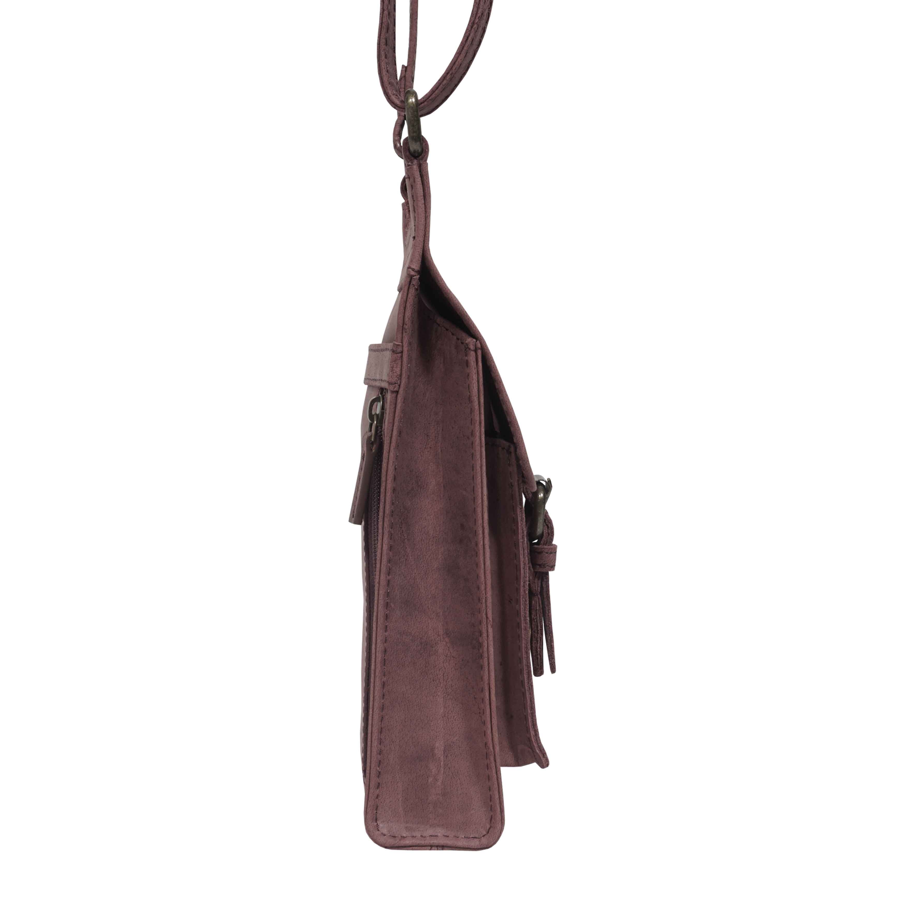 'MYLA' Plum Distressed Real Leather Mobile Phone Crossbody Bag