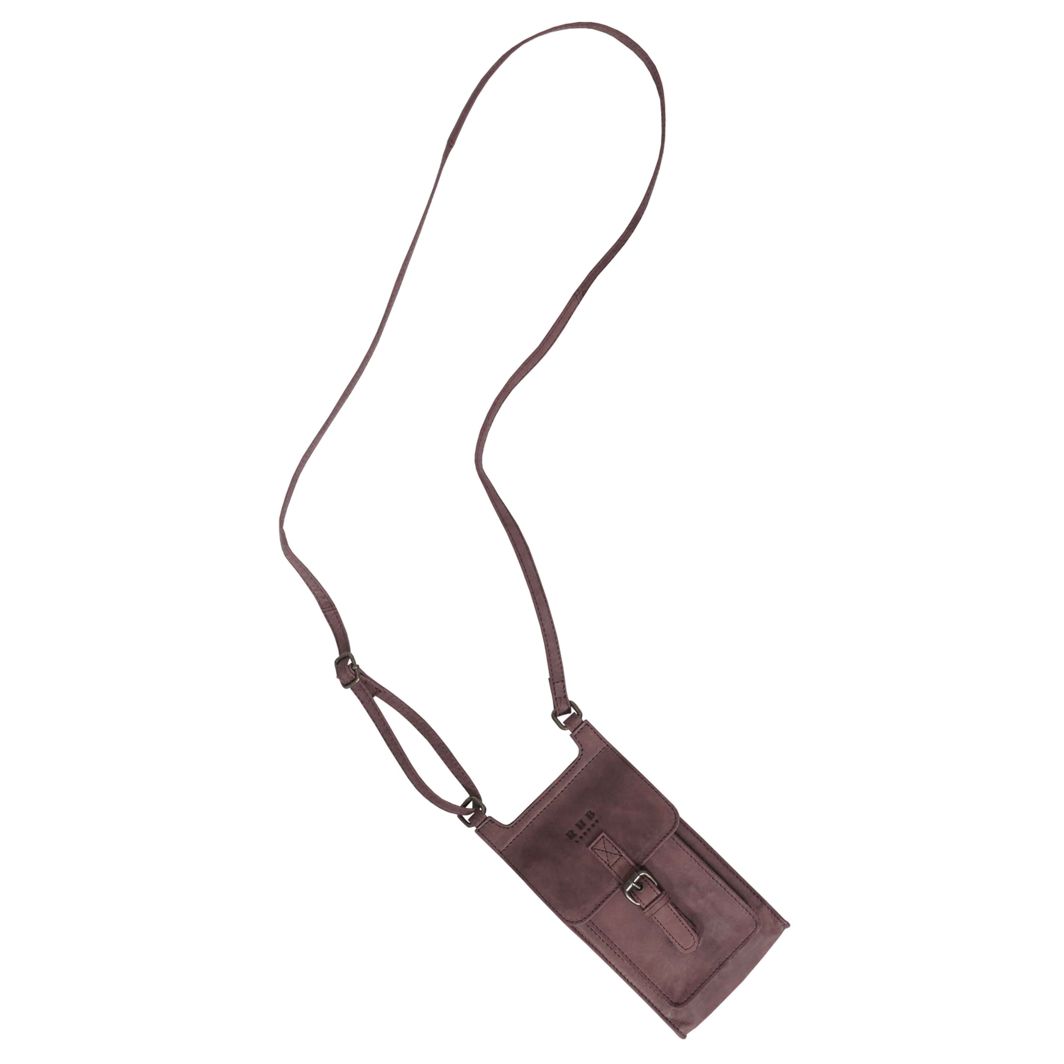 'MYLA' Plum Distressed Real Leather Mobile Phone Crossbody Bag
