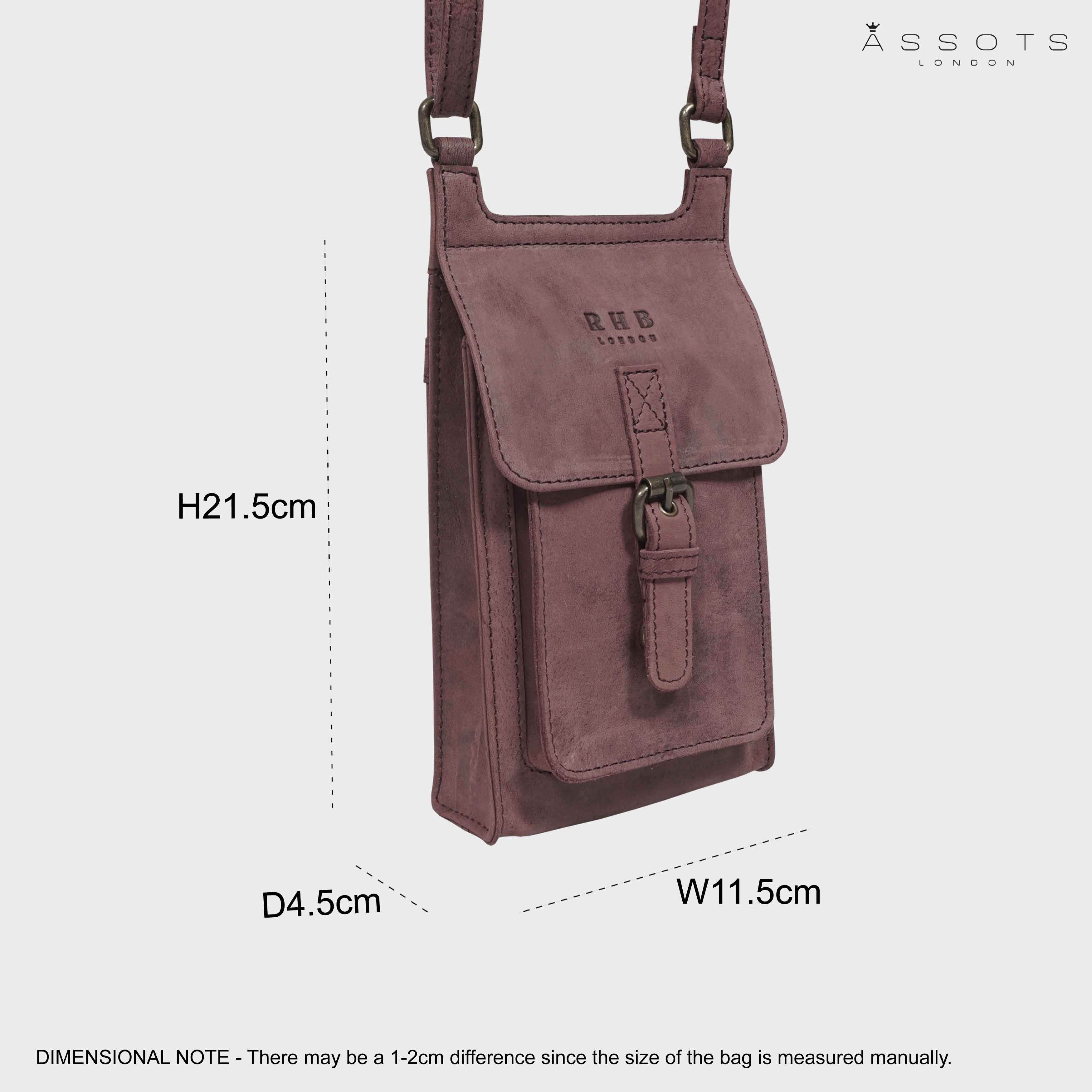 'MYLA' Plum Distressed Real Leather Mobile Phone Crossbody Bag