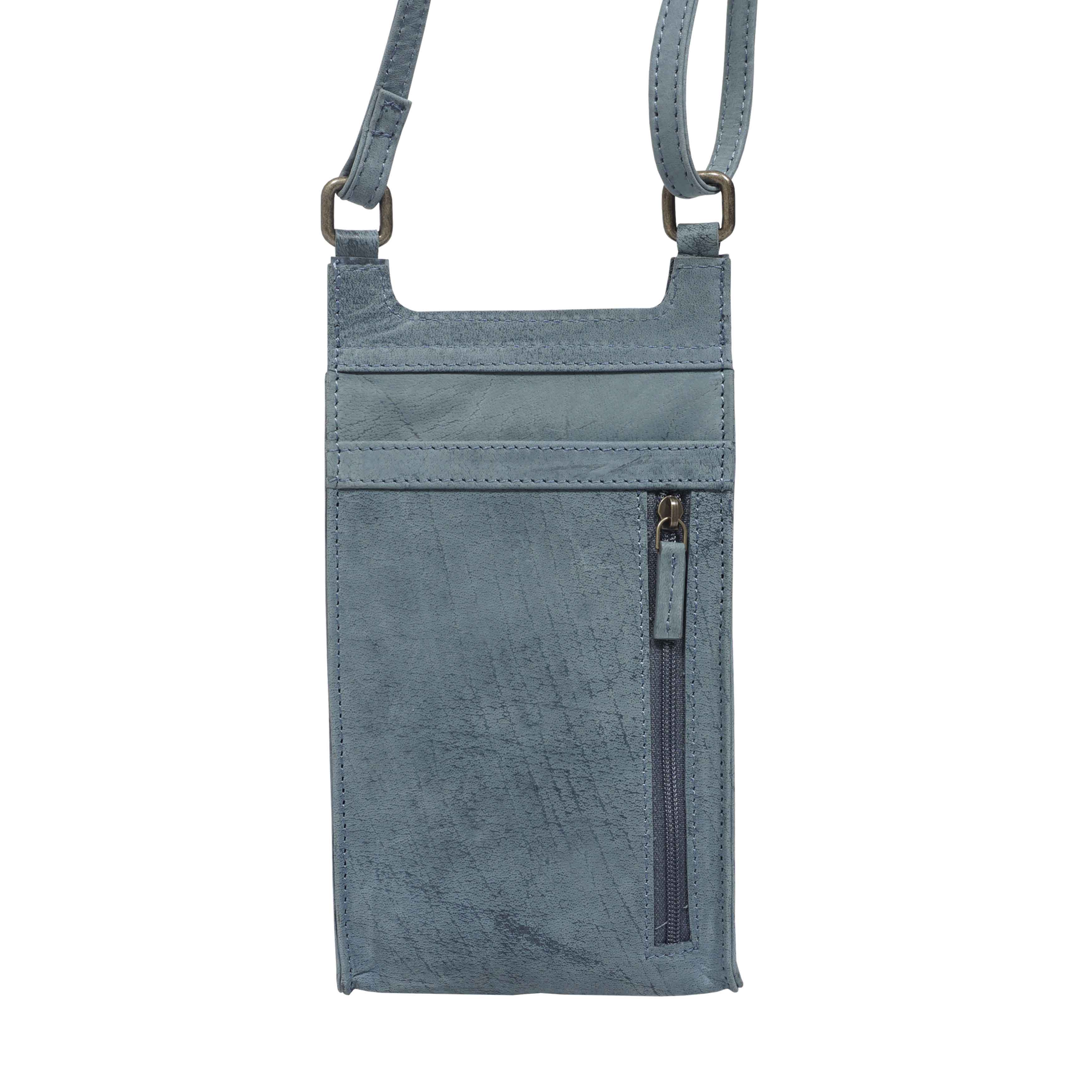 'MYLA' Denim Distressed Real Leather Mobile Phone Crossbody Bag