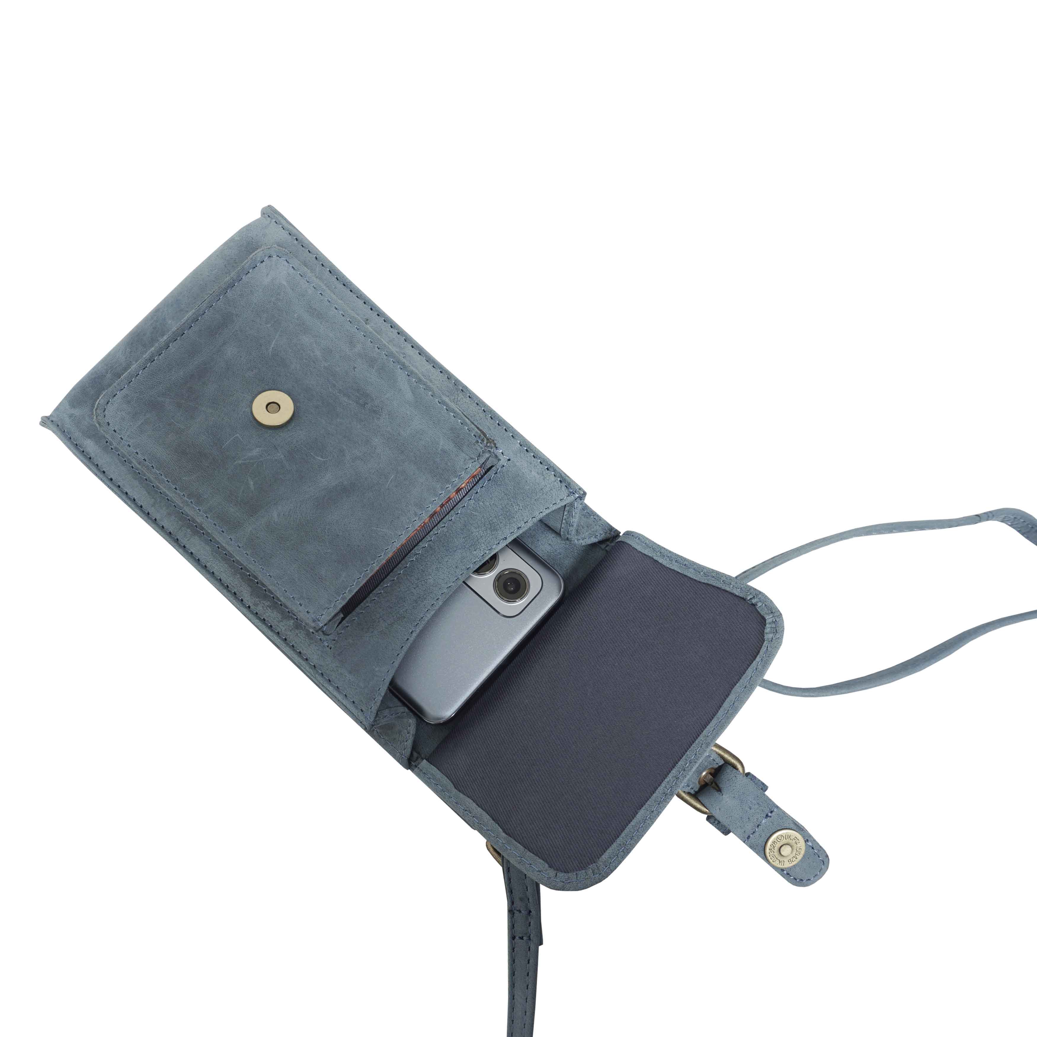 'MYLA' Denim Distressed Real Leather Mobile Phone Crossbody Bag