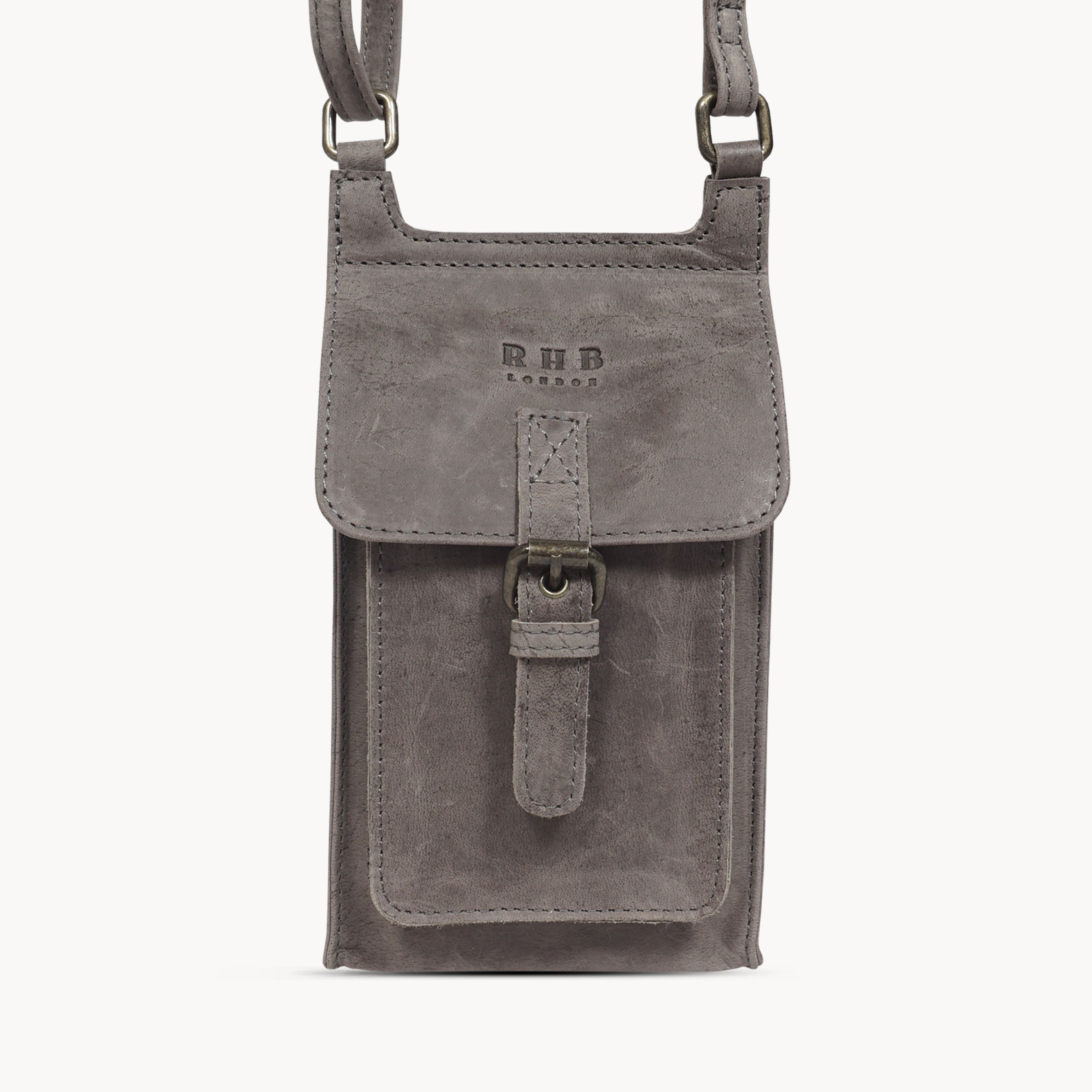 'MYLA' Grey Distressed Real Leather Mobile Phone Crossbody Bag