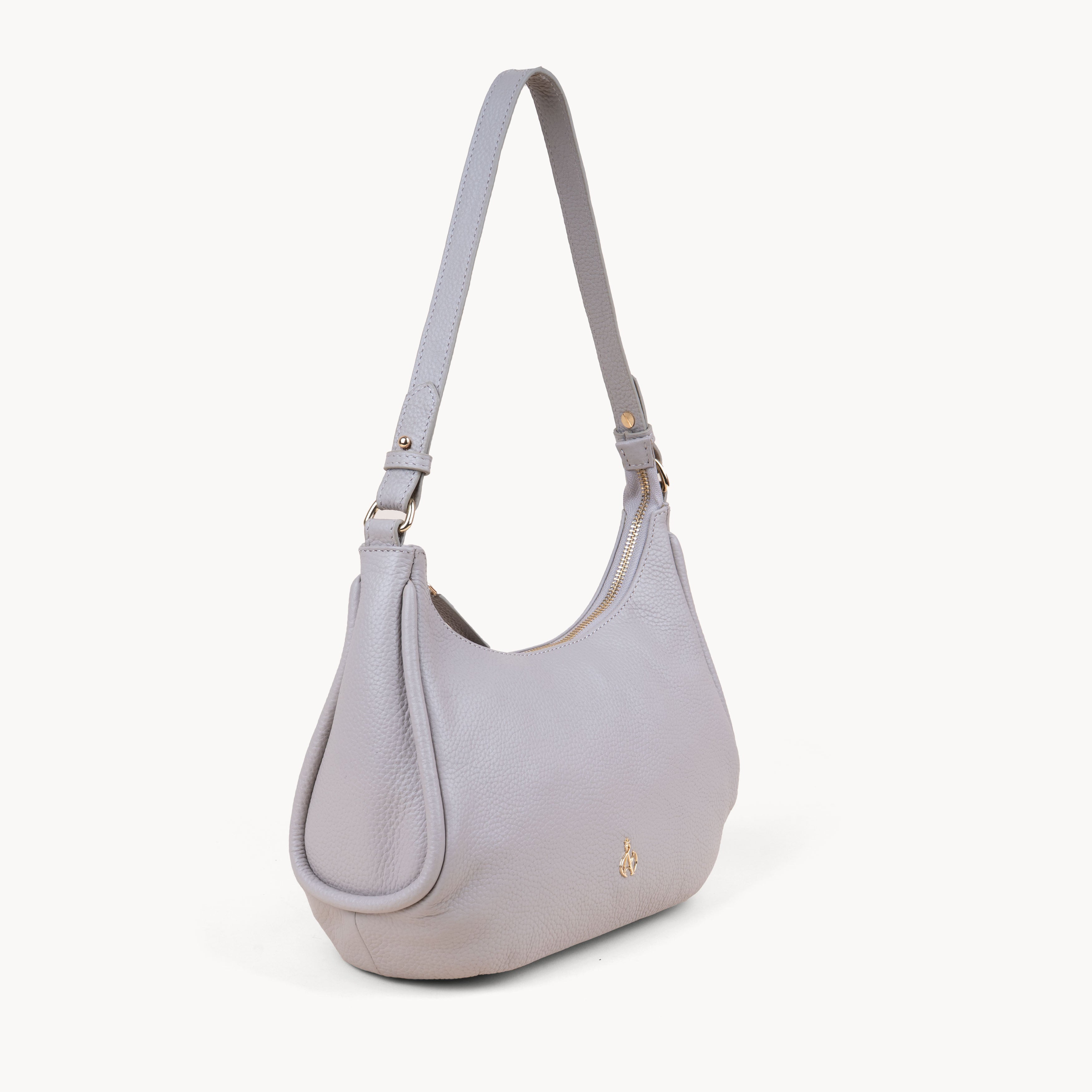 'NATASHA' Ice Grey Pebble Grain Real Shoulder Bag