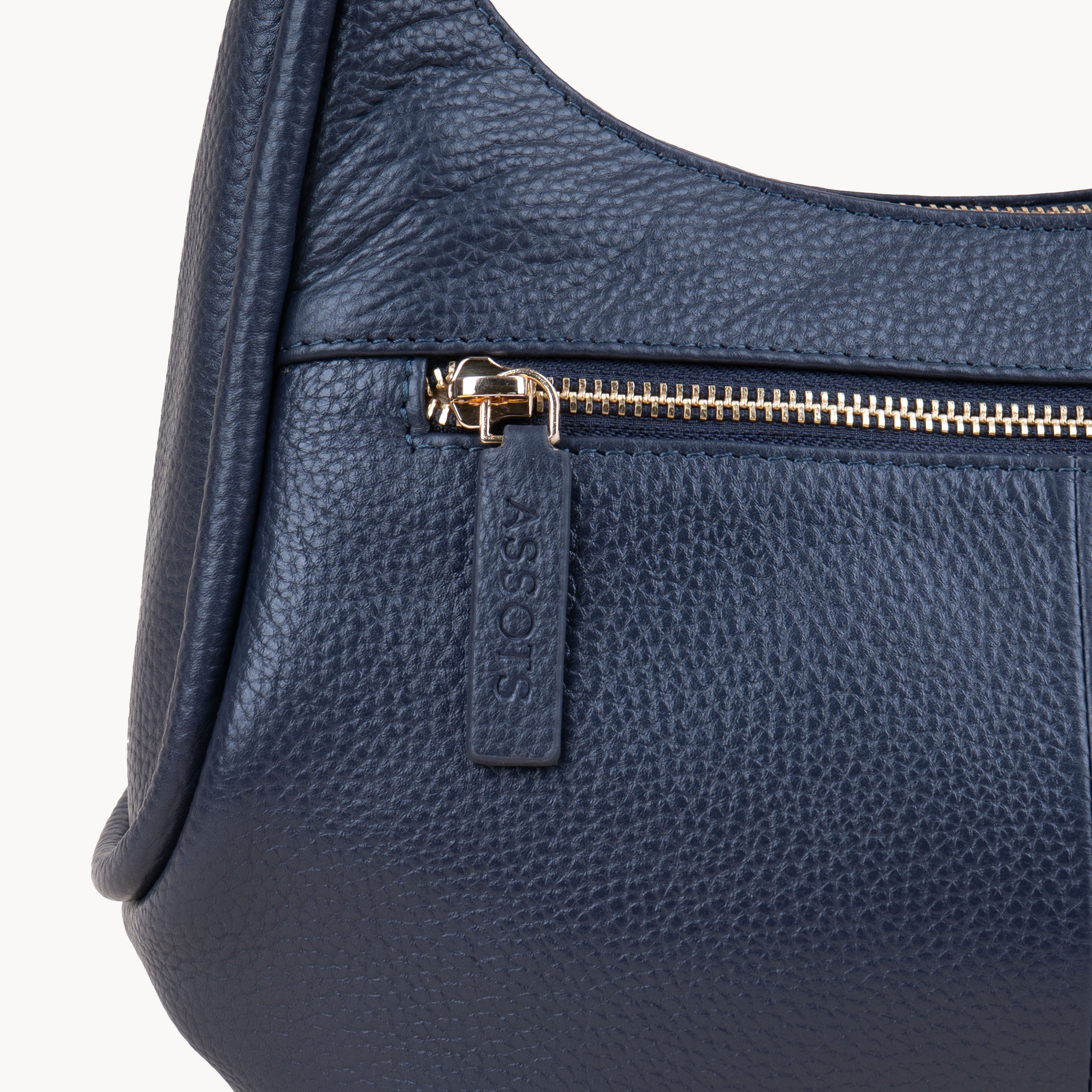 'NATASHA' Navy Pebble Grain Real Shoulder Bag