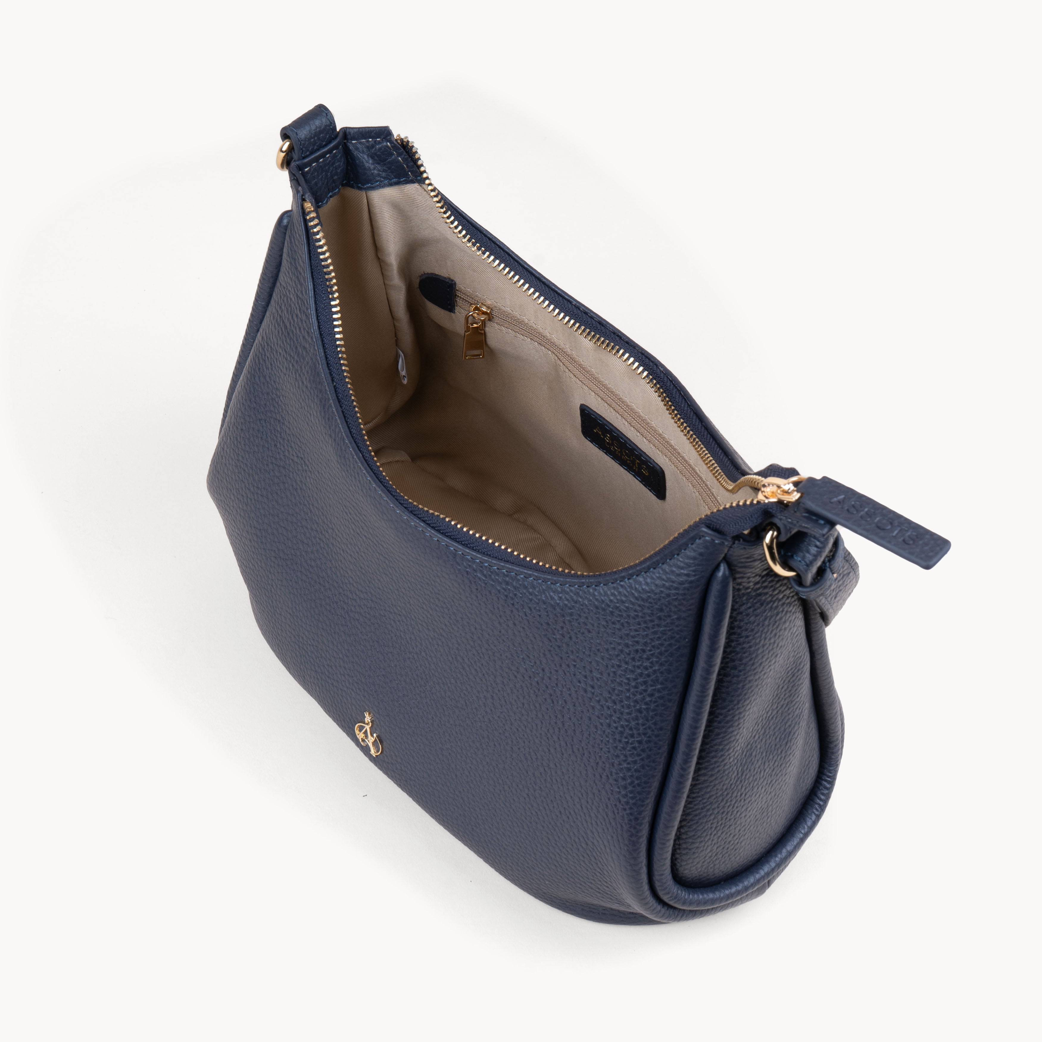 'NATASHA' Navy Pebble Grain Real Shoulder Bag