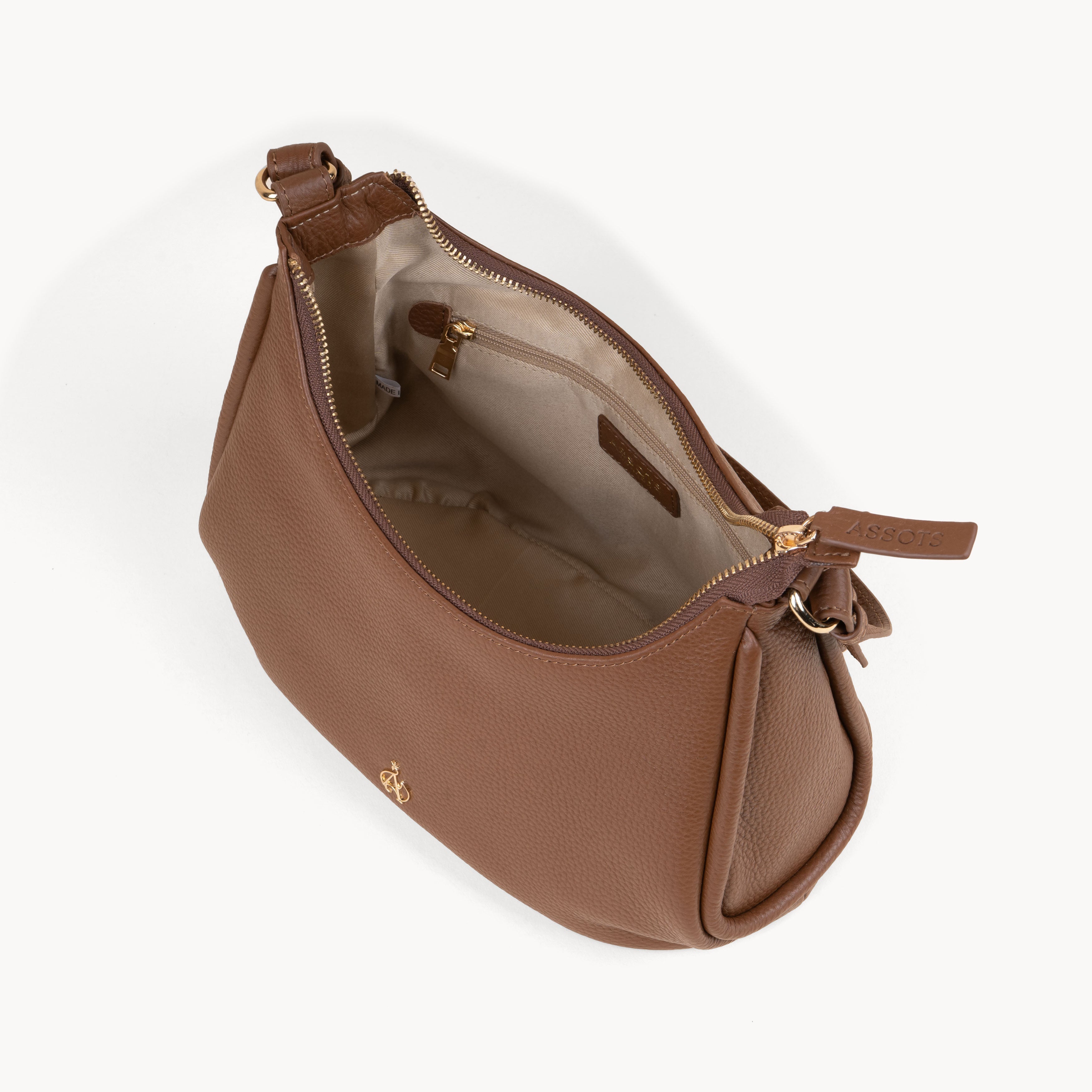 'NATASHA' Tan Pebble Grain Real Shoulder Bag