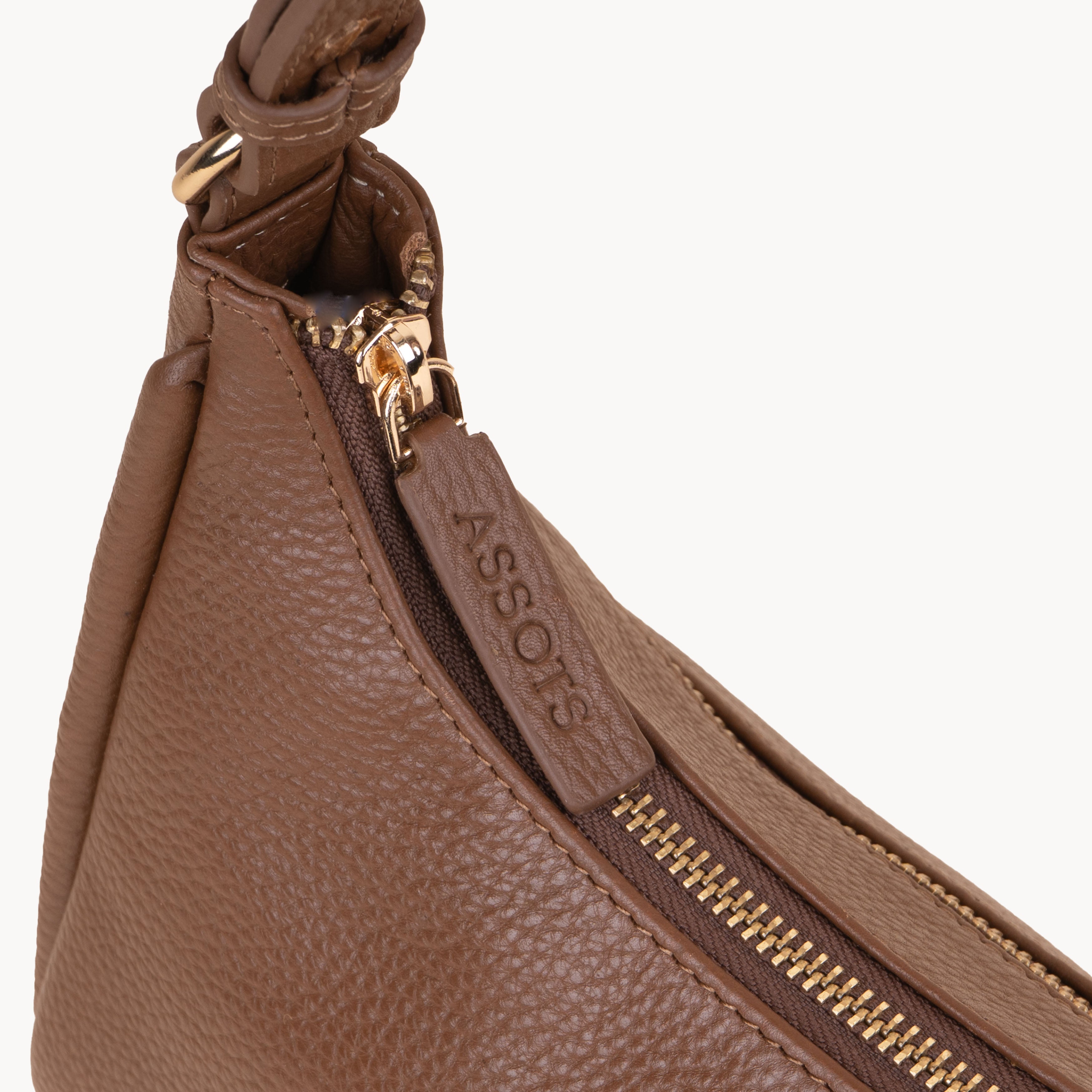 'NATASHA' Tan Pebble Grain Real Shoulder Bag