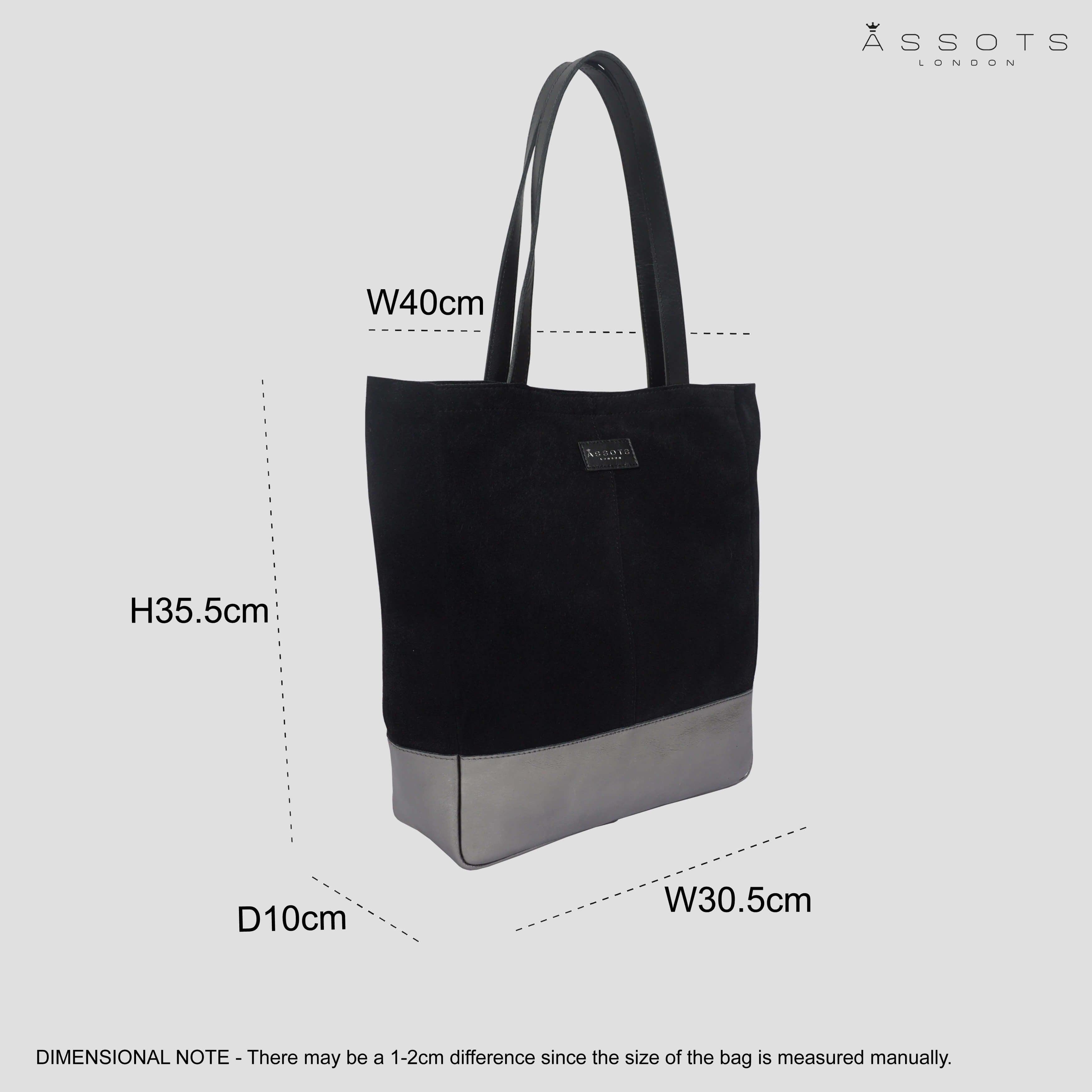 'PAIGE' Black Real Leather + Pewter Metallic Leather Tote Bag