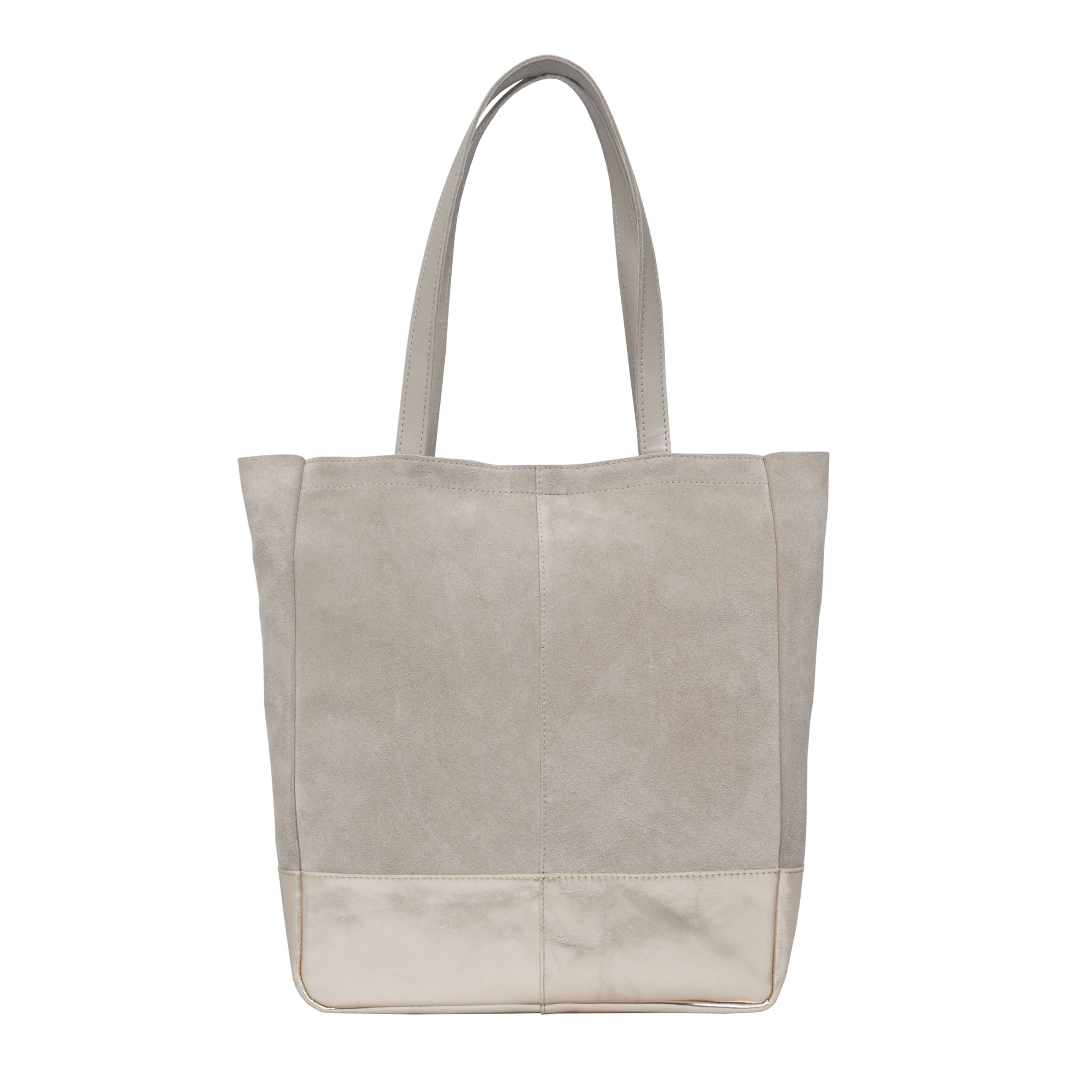 'PAIGE' Pink Real Leather + Rose Gold Metallic Leather Tote Bag