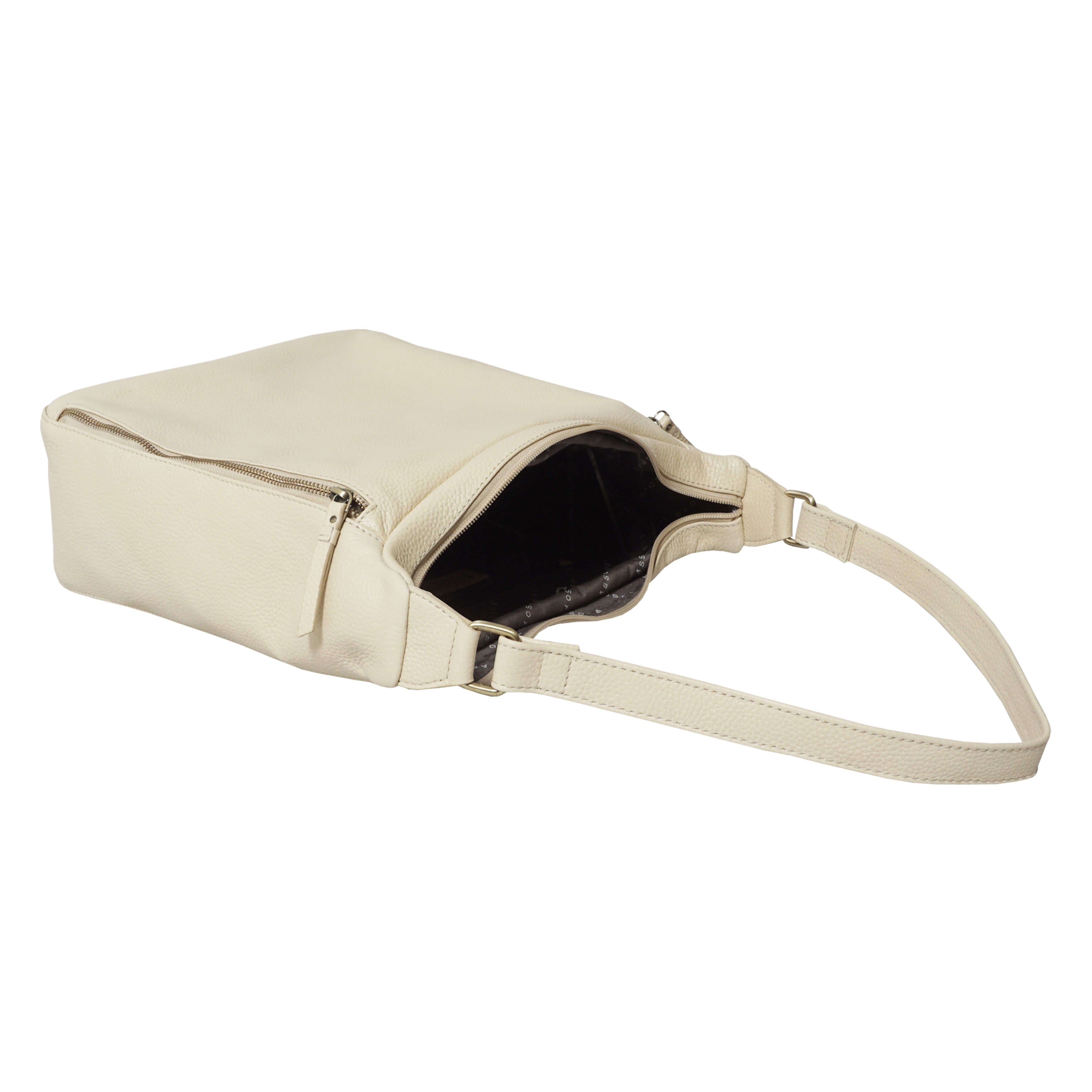 'PAMELA' Camelish Off White Pebble Grain Real Leather Designer Shoulder Hobo Bag