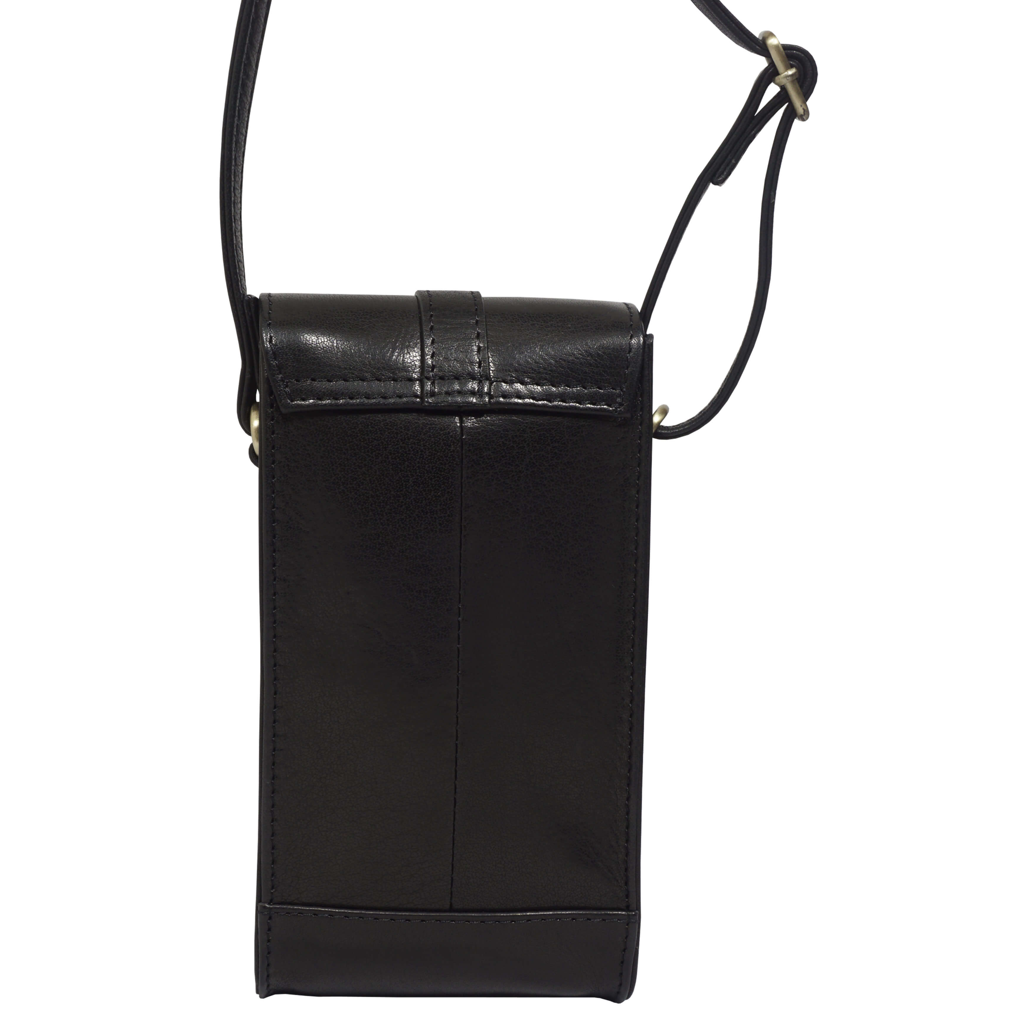 'PETRA' Black Polished VT Real Leather Mobile Phone Crossbody Bag